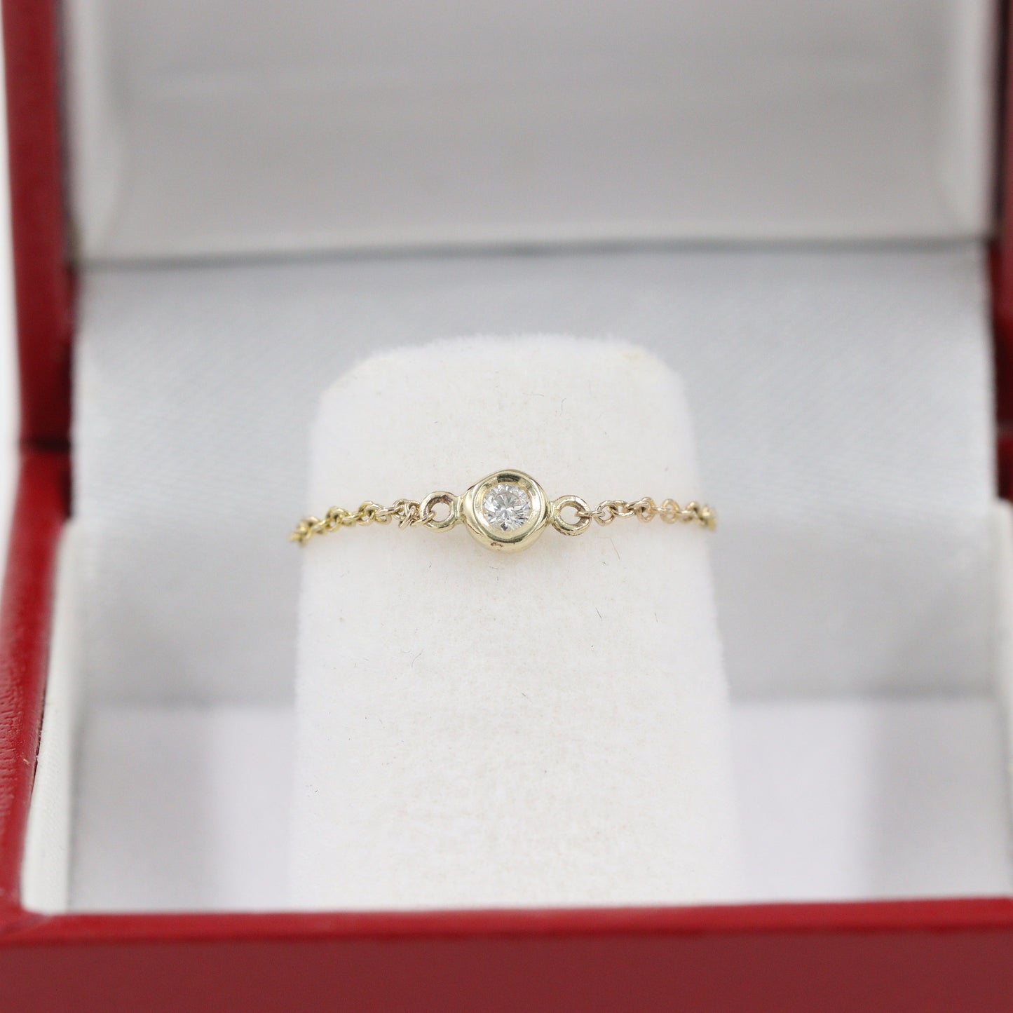 Bezel Set .02ct Diamond 14K Gold Ring: Dainty Wedding Band