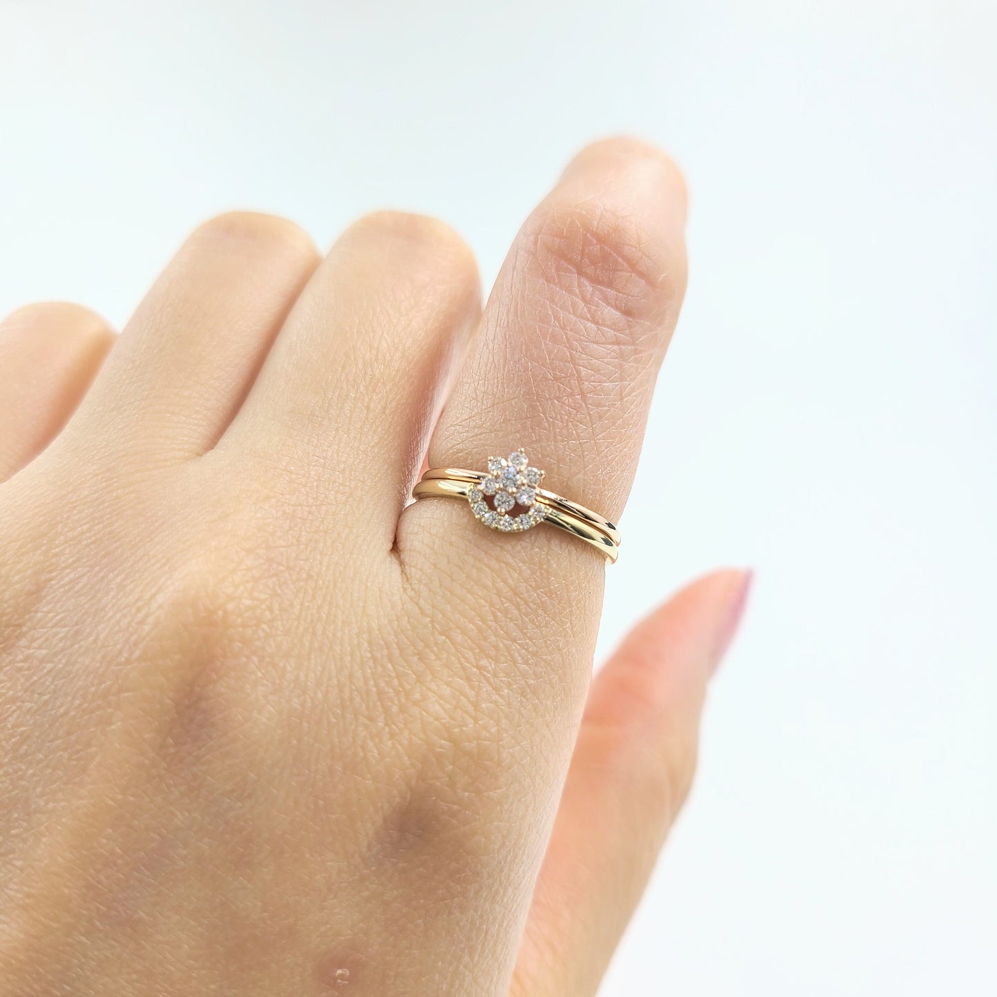 Mini U-shape Natural Diamond Pave Ring / Stackable Ring- Anniversary Gift