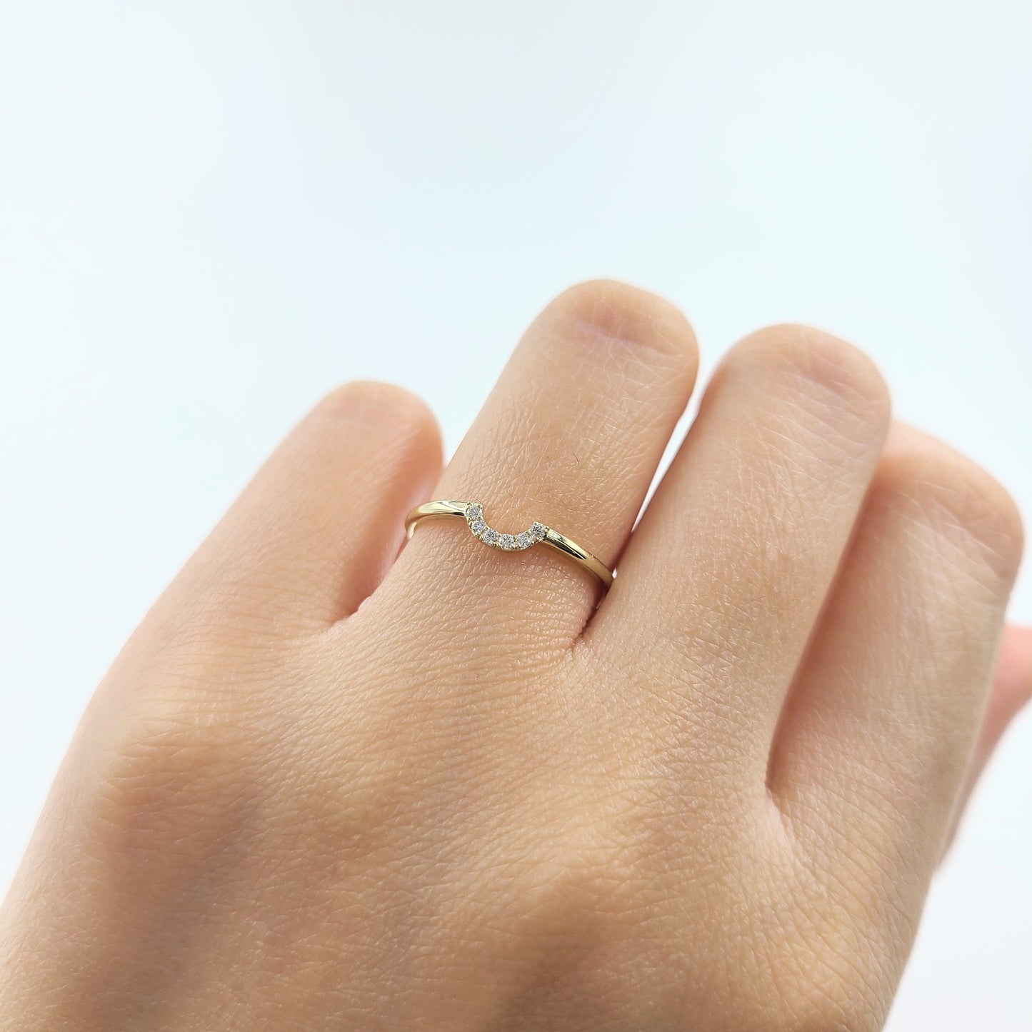Mini U-shape Natural Diamond Pave Ring / Stackable Ring- Anniversary Gift
