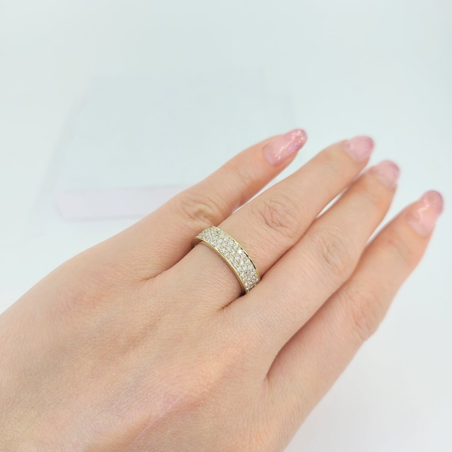 14K Gold 3 Row Natural Diamond Eternity 5mm Band: Diamond Wedding Ring - Triple Row Anniversary Ring