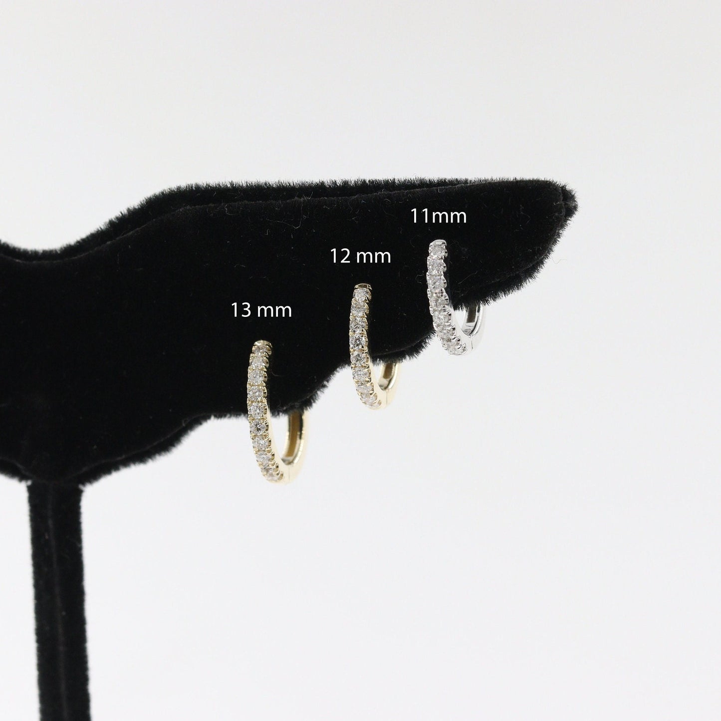 Natural Diamond Small Hoop Earrings: 14K Gold Diameter 11mm,12mm,13mm Diamond Hoop Earrings -Anniversary gift
