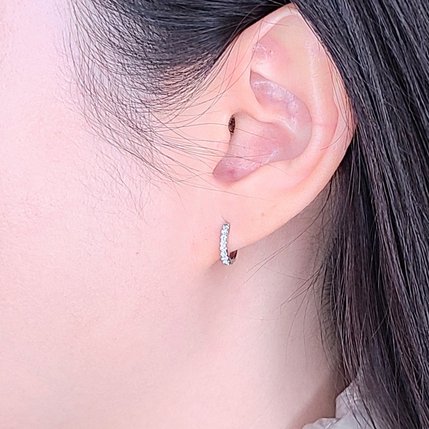 Natural Diamond Small Hoop Earrings: 14K Gold Diameter 11mm,12mm,13mm Diamond Hoop Earrings -Anniversary gift