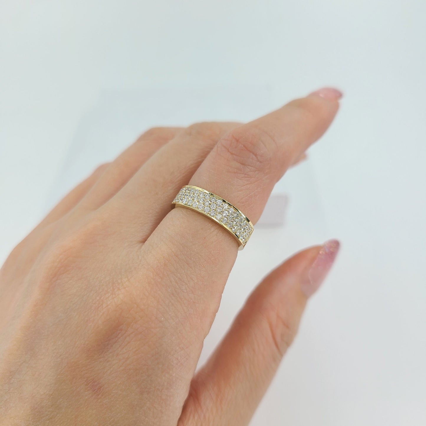 14K Gold 3 Row Natural Diamond Eternity 5mm Band: Diamond Wedding Ring - Triple Row Anniversary Ring