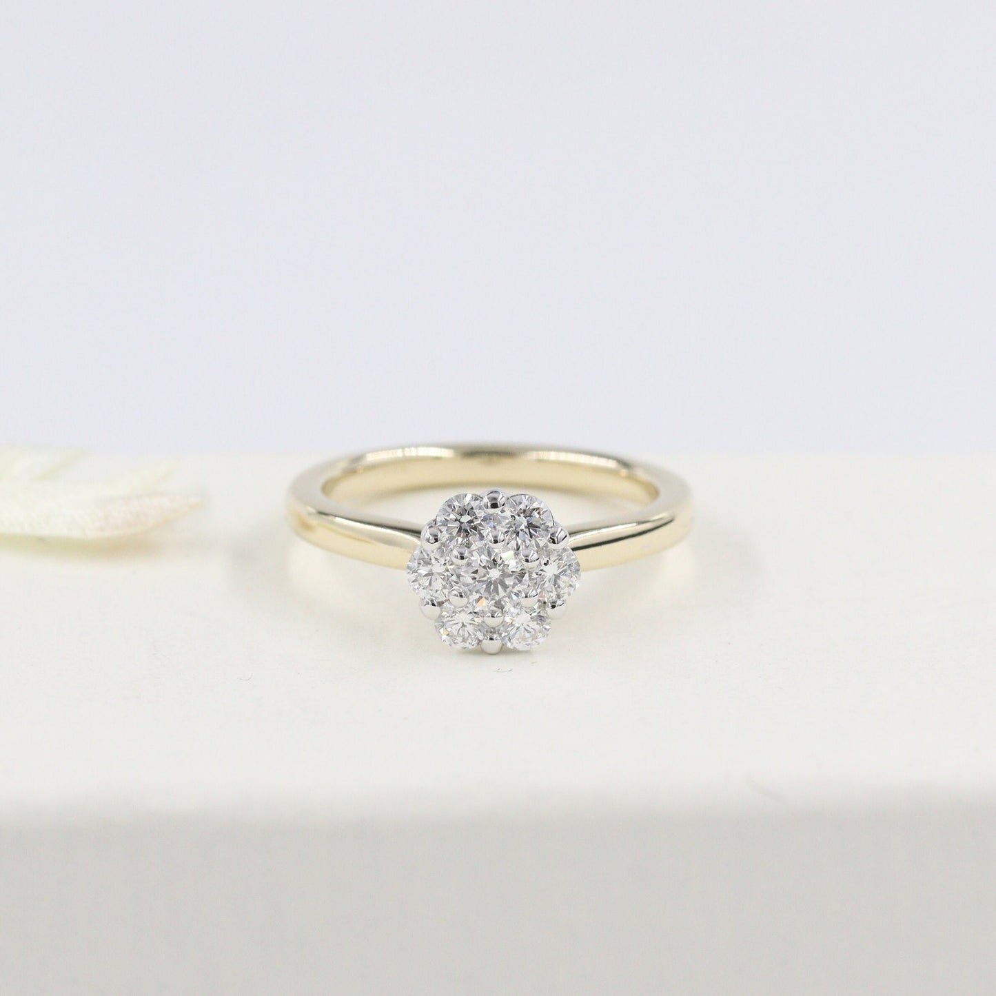 Handmade 0.55ct Diamond Flower Ring: 14k Gold Anniversary Ring