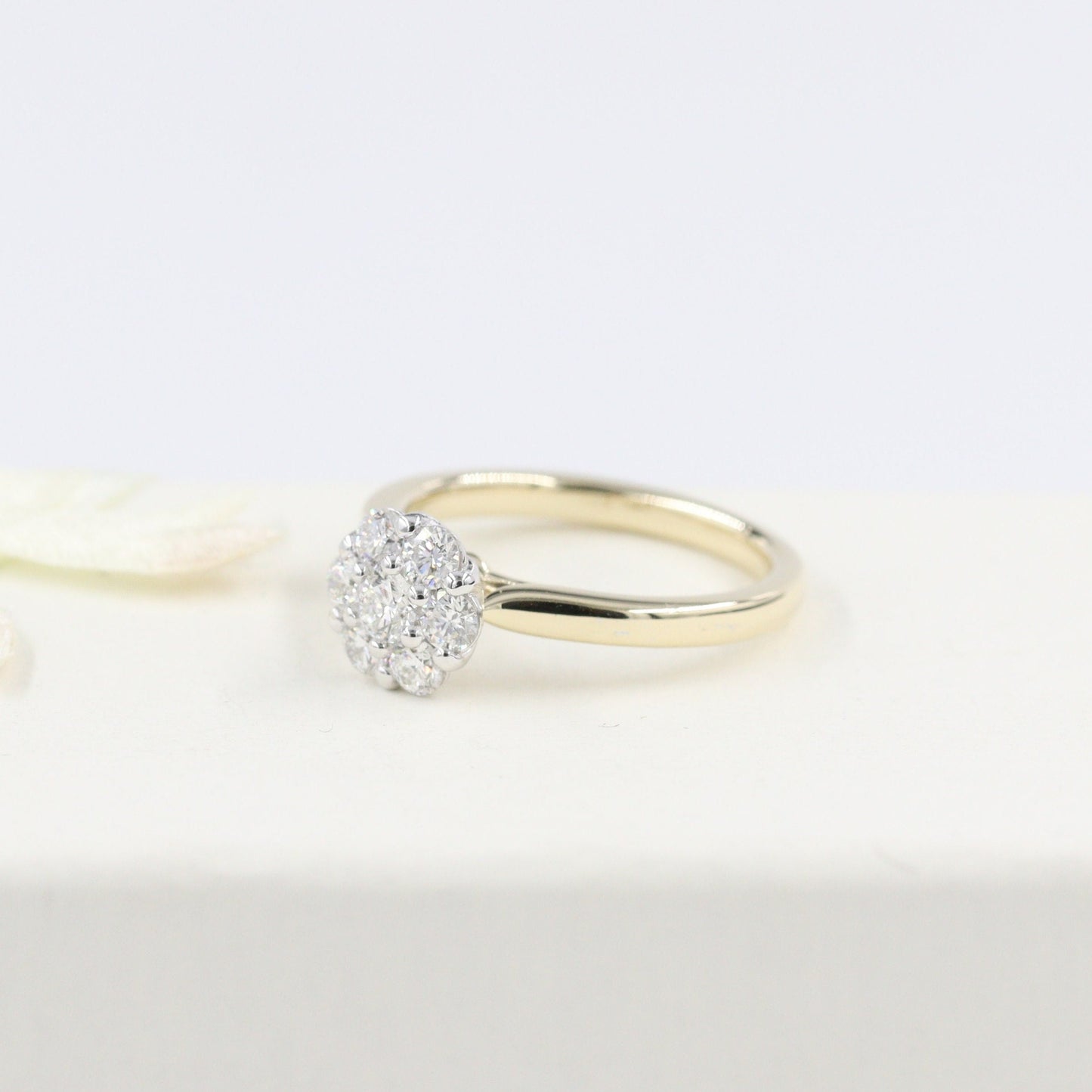 Handmade 0.55ct Diamond Flower Ring: 14k Gold Anniversary Ring