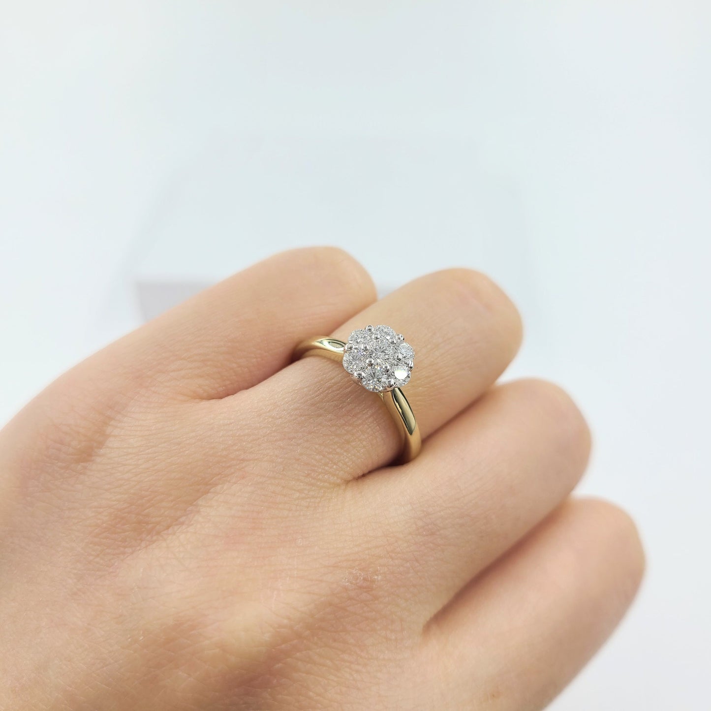 Handmade 0.55ct Diamond Flower Ring: 14k Gold Anniversary Ring