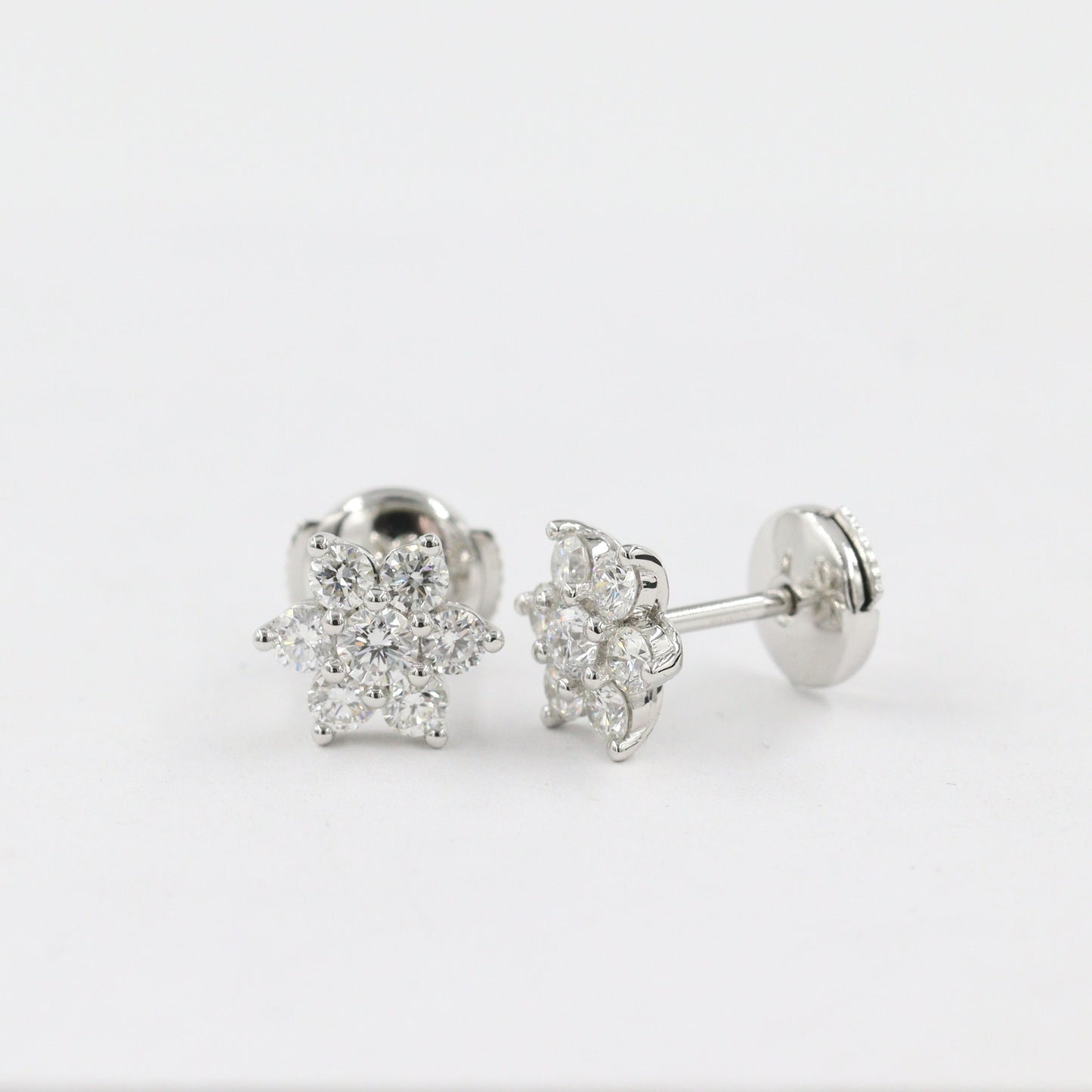 1ct Round Natural Diamond Flower Stud Earring / 14K,18K gold Flower Stud Earring / Diamond Snowflake Stud Earring / Anniversary gift