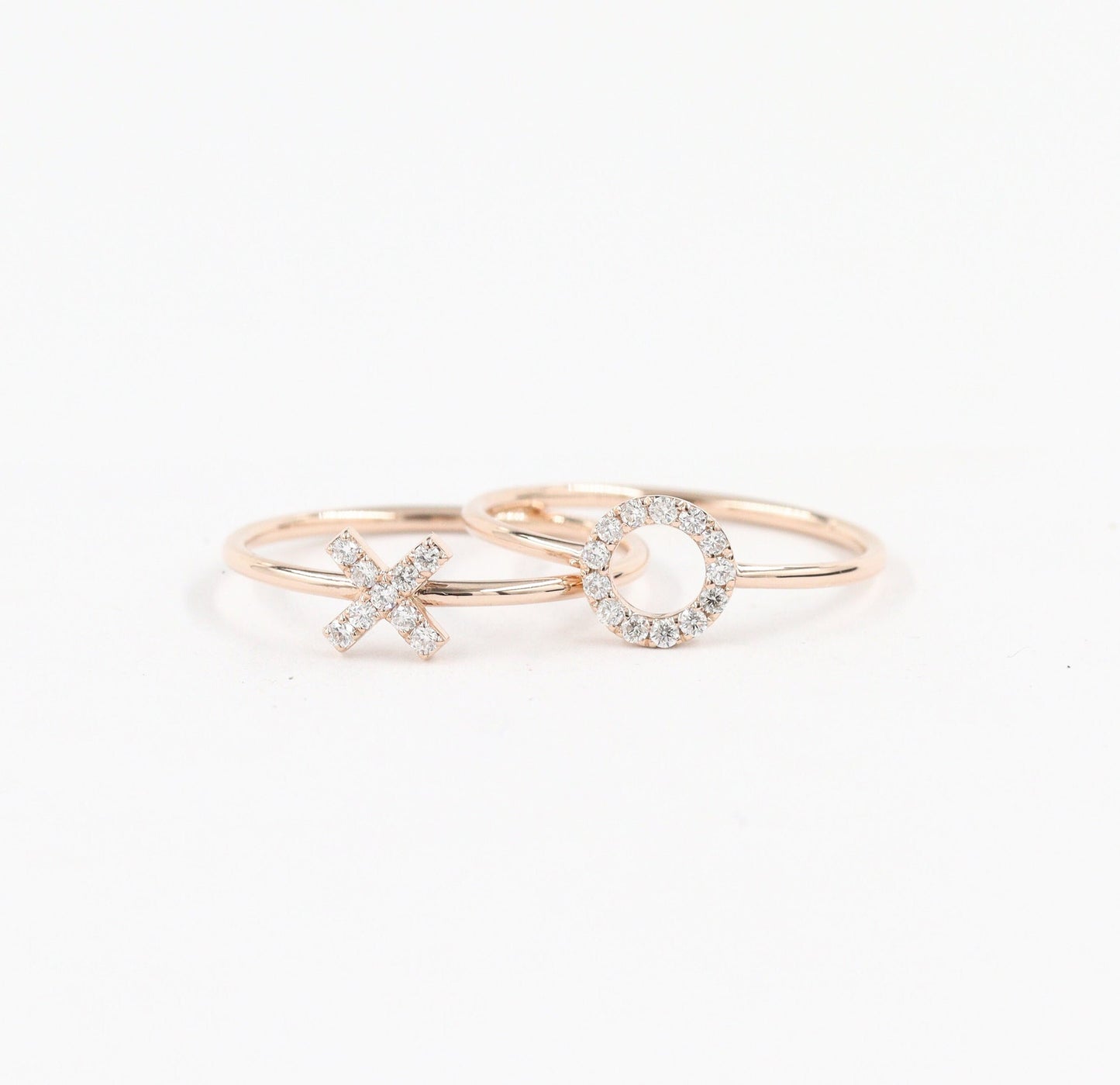 14K Gold Natural Diamond Open Circle Ring: Handmade Engagement Band