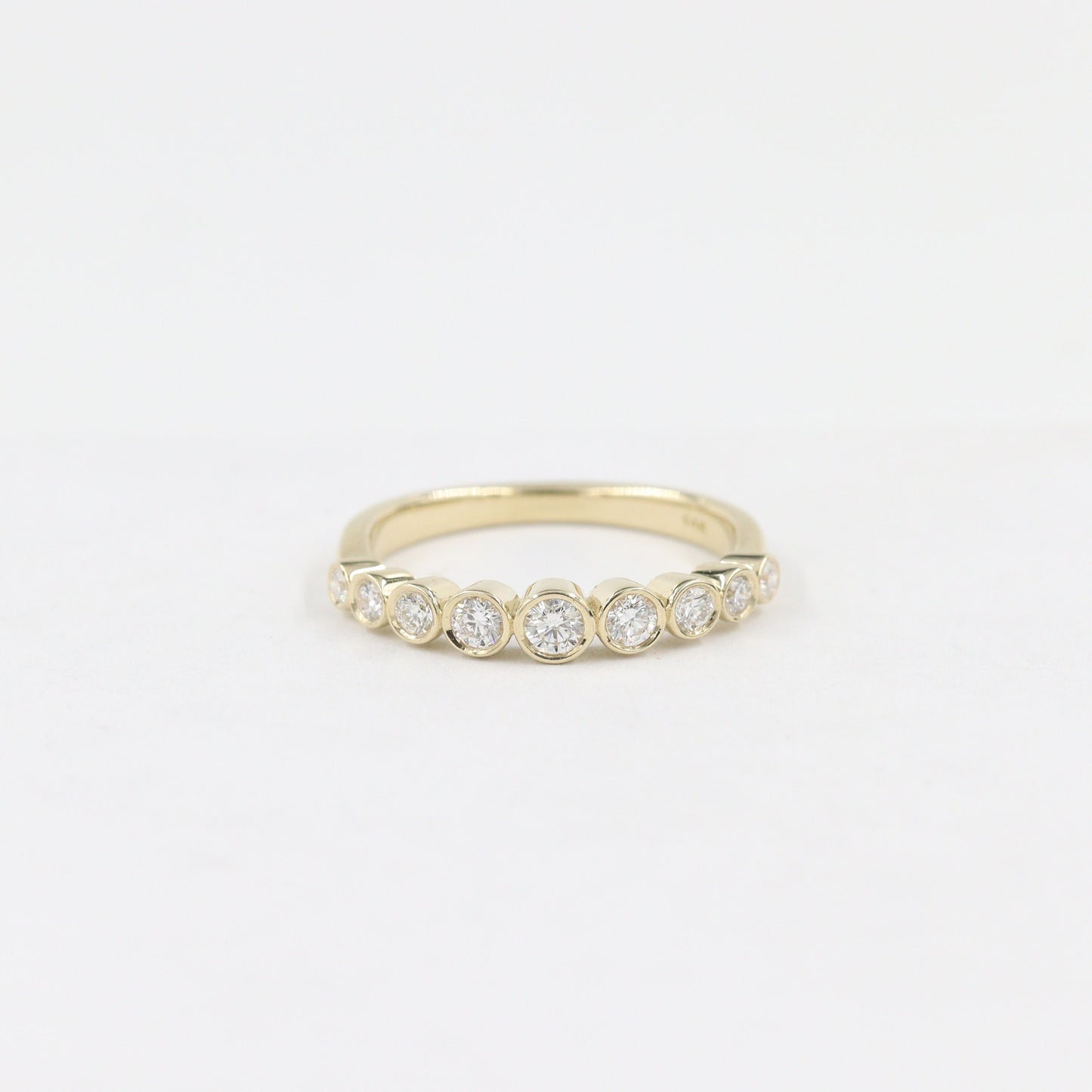 14K Gold  Natural Diamond Bezel Ring: Half Eternity Stackable Band