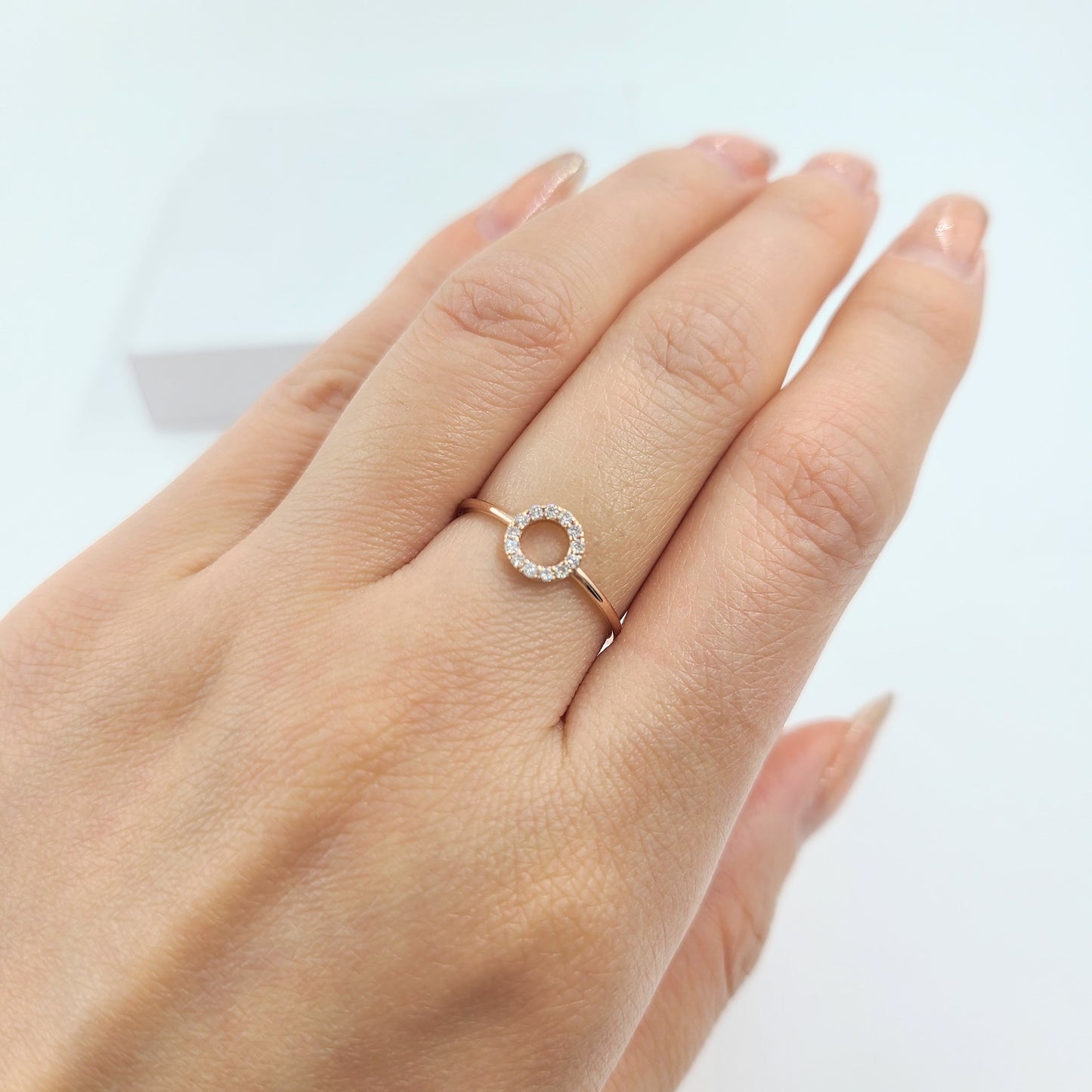 14K Gold Natural Diamond Open Circle Ring: Handmade Engagement Band
