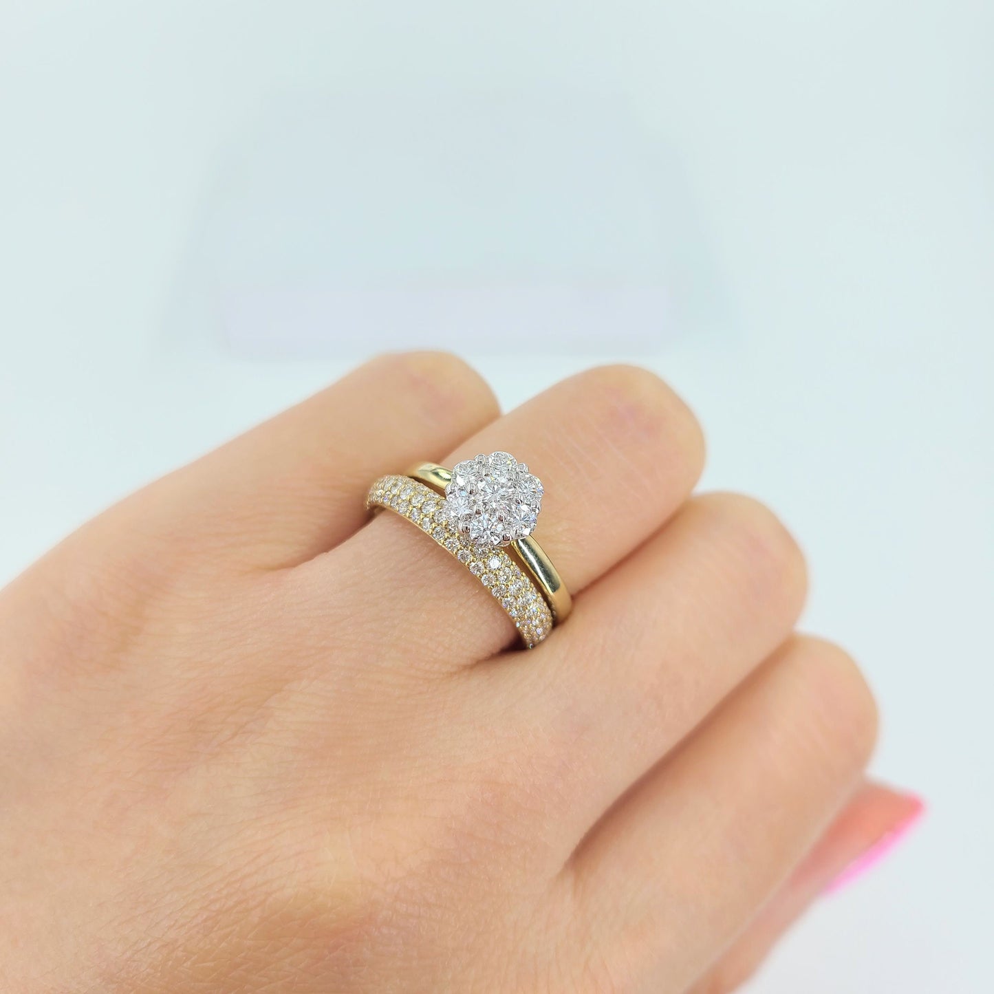 Handmade 0.55ct Diamond Flower Ring: 14k Gold Anniversary Ring