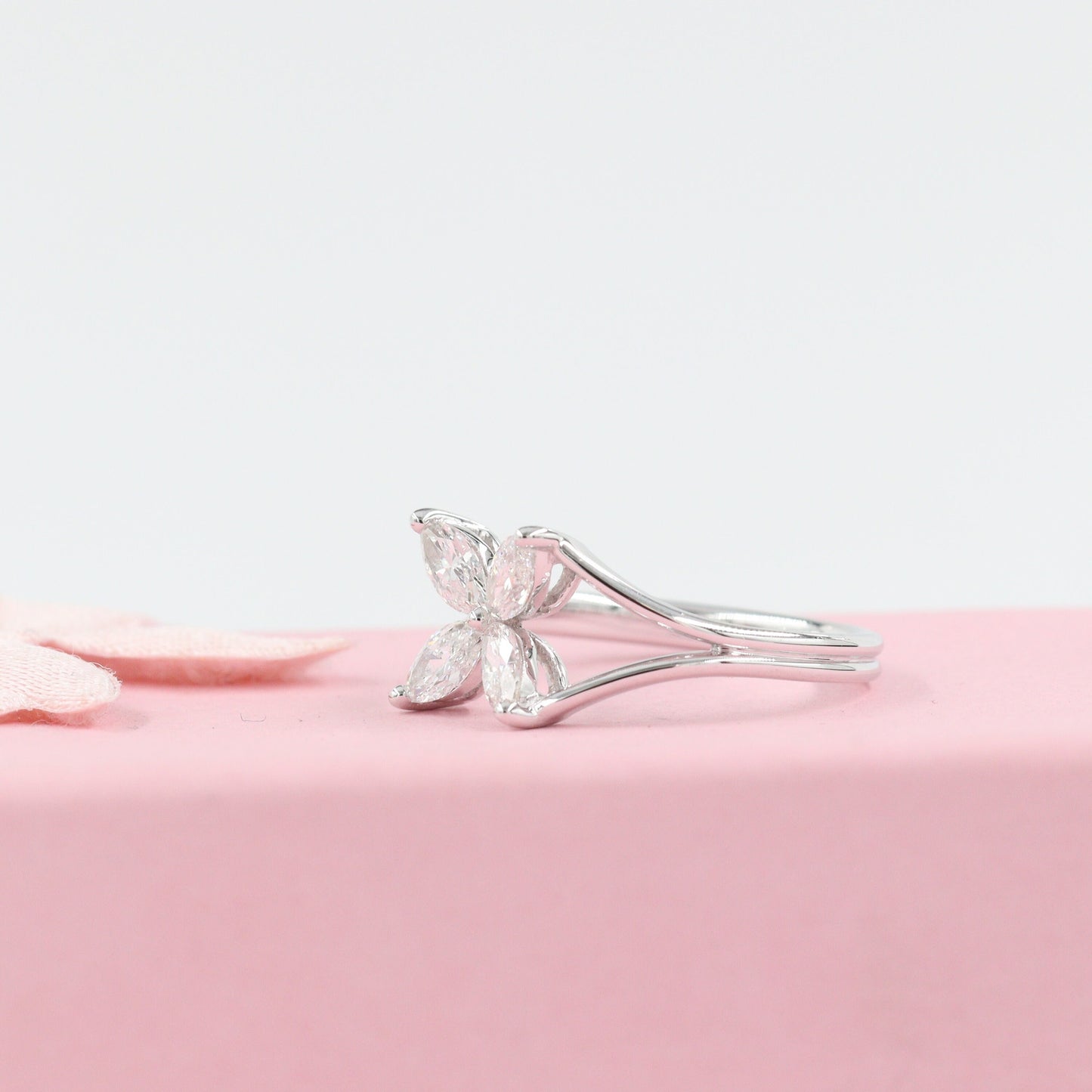 Four Marquise  Natural Diamonds Ring/ Diamond Flower Ring/ Marquise Diamond Cluster Ring/ Anniversary Gift