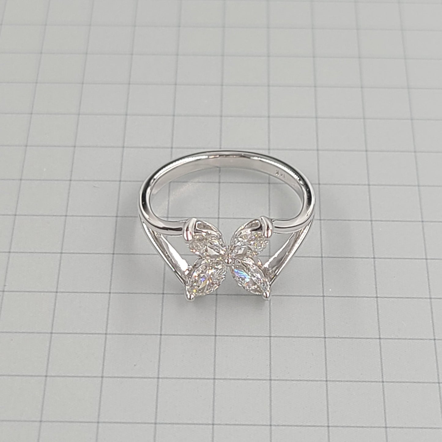 Four Marquise  Natural Diamonds Ring/ Diamond Flower Ring/ Marquise Diamond Cluster Ring/ Anniversary Gift
