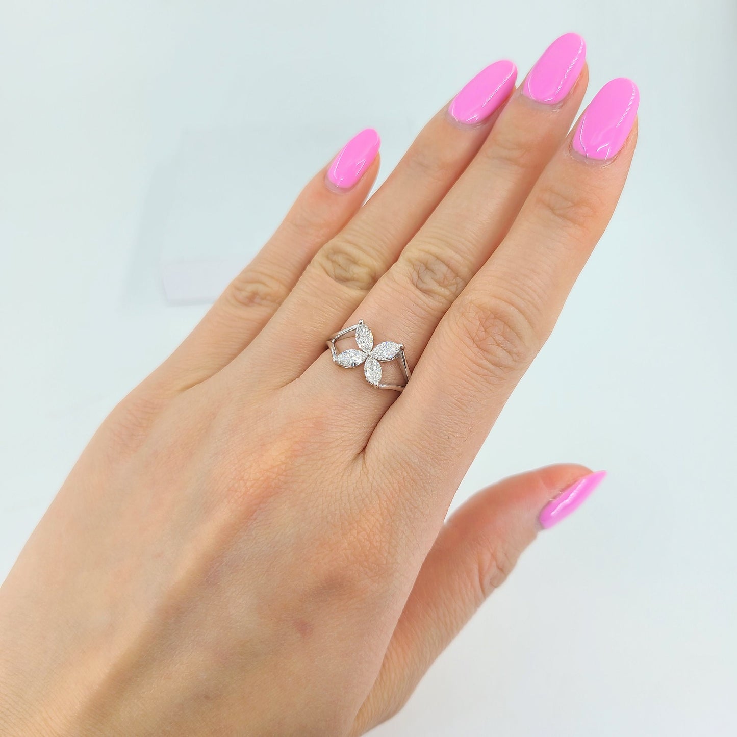 Four Marquise  Natural Diamonds Ring/ Diamond Flower Ring/ Marquise Diamond Cluster Ring/ Anniversary Gift