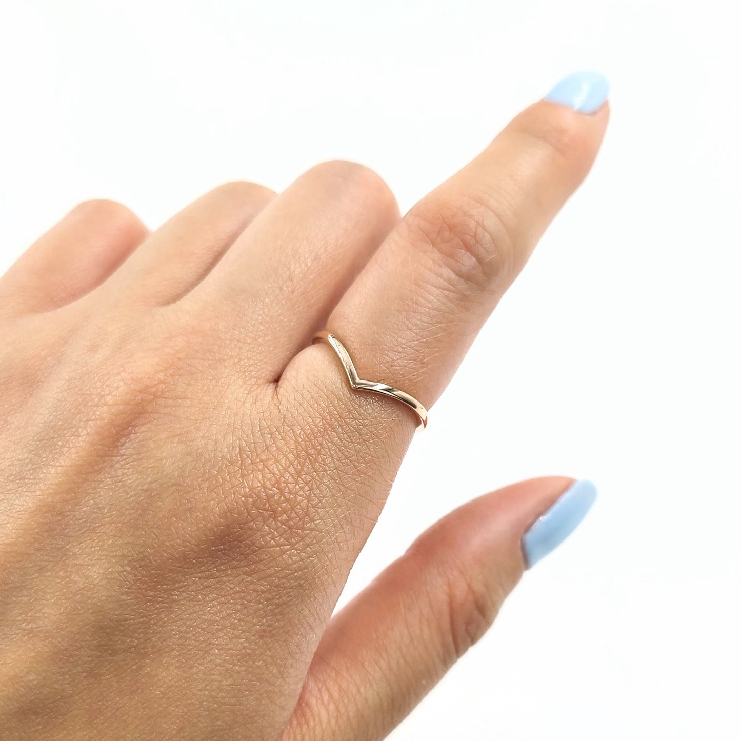 14K Gold Chevron Ring: Minimalist Stackable Wedding Band