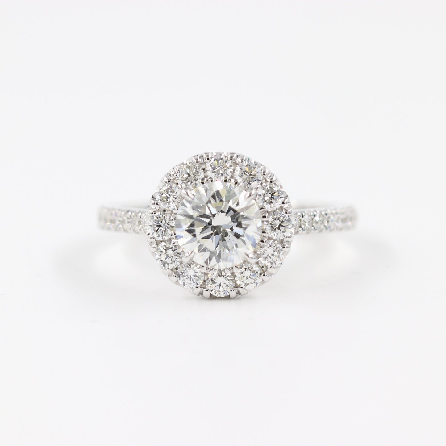 Total 2.4ct Diamond Halo Engagement Ring: 14k Gold Diamond Ring