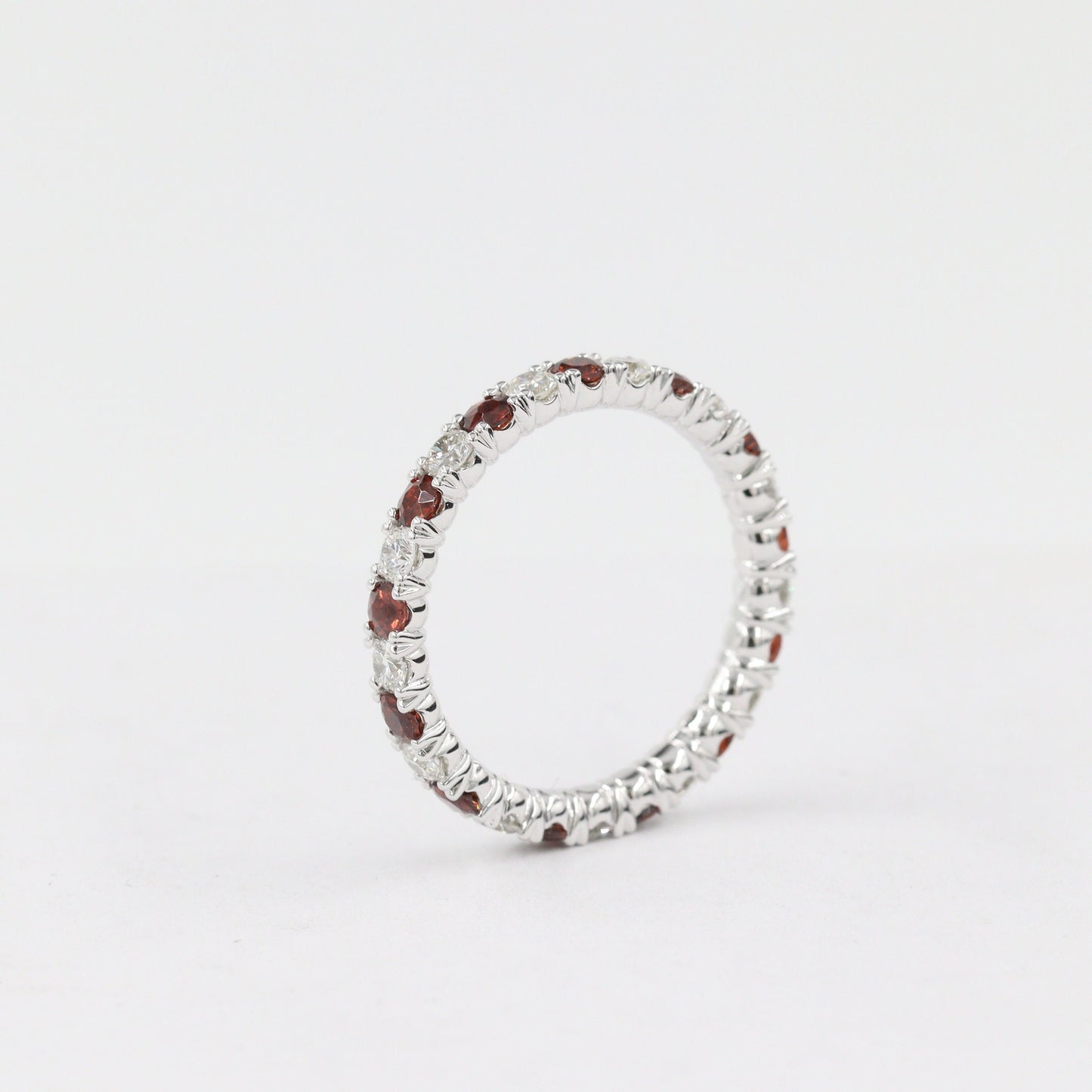 14K Gold Natural Diamond & Garnet Eternity Band - Handmade Stackable Ring- Anniversary Gift