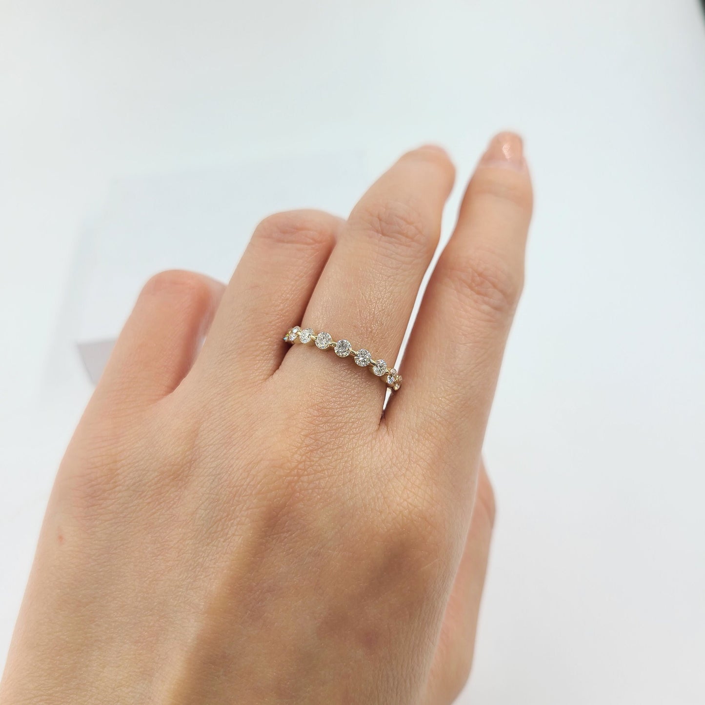Half Natural Diamond Single Prong Wedding Band: 14K Gold Eternity Ring - Anniversary Gift