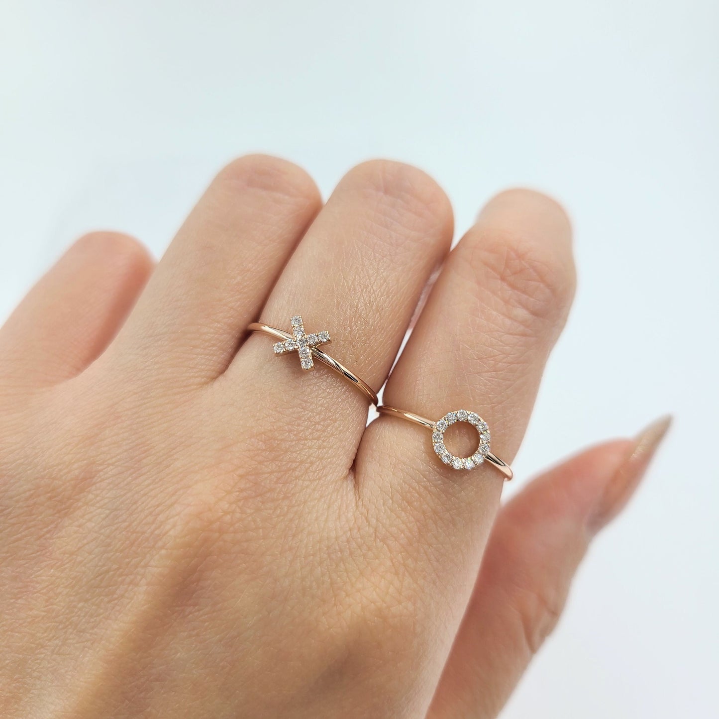 14K Gold Natural Diamond X Ring: Dainty Stacking Ring