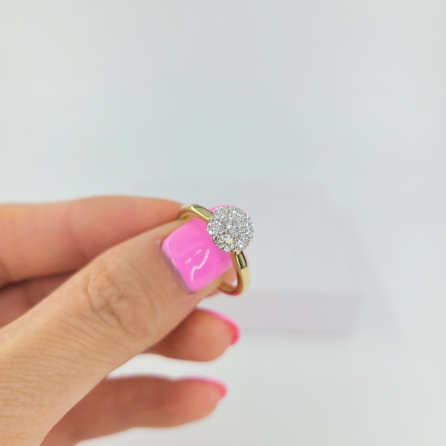 Handmade 0.55ct Diamond Flower Ring: 14k Gold Anniversary Ring