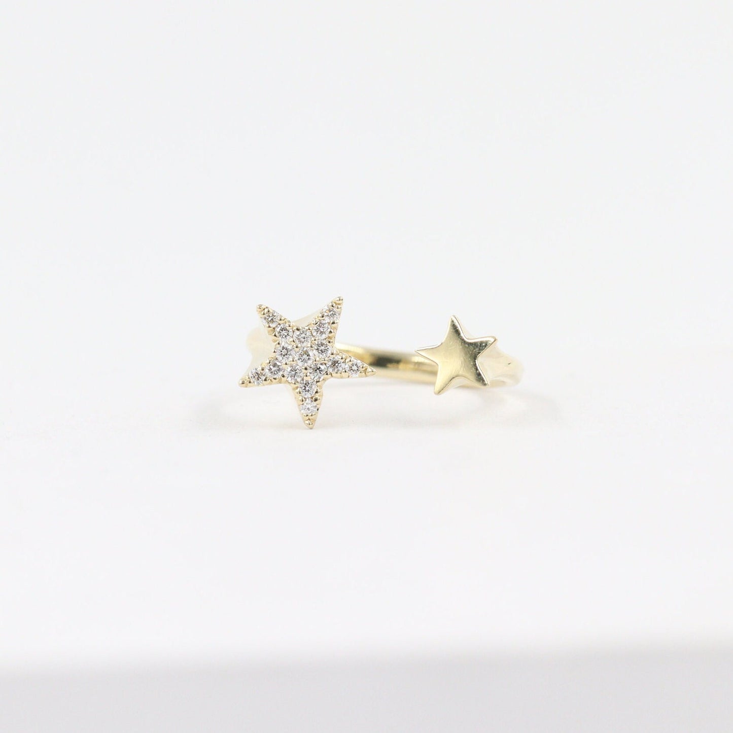 14K Gold Natural Diamond Star Ring: Handmade Celestial Jewelry