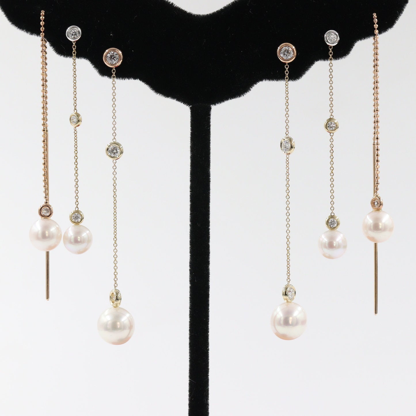 14K Gold Pearl Natural Diamond Dangle Earrings: Minimalist Drop Earring