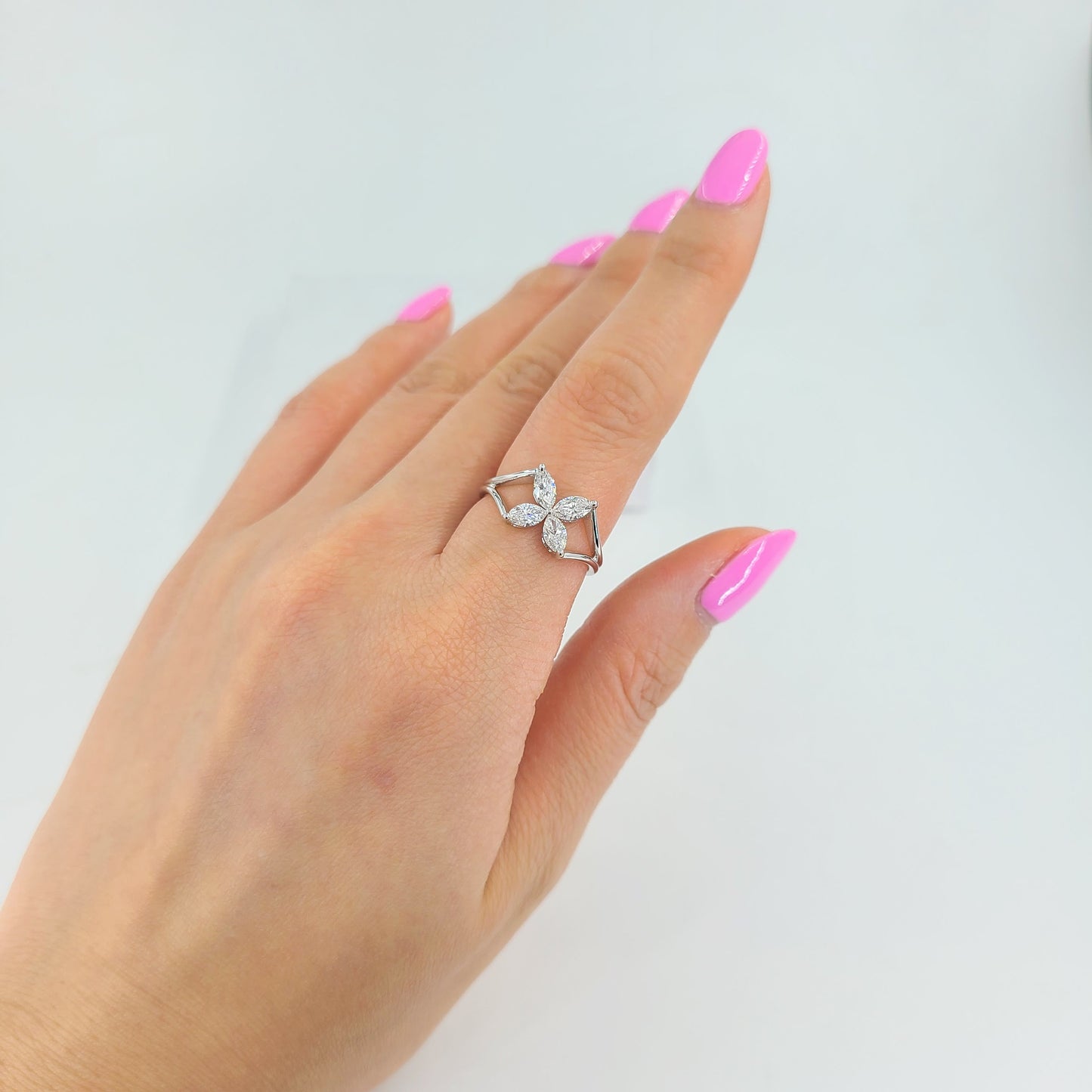 Four Marquise  Natural Diamonds Ring/ Diamond Flower Ring/ Marquise Diamond Cluster Ring/ Anniversary Gift