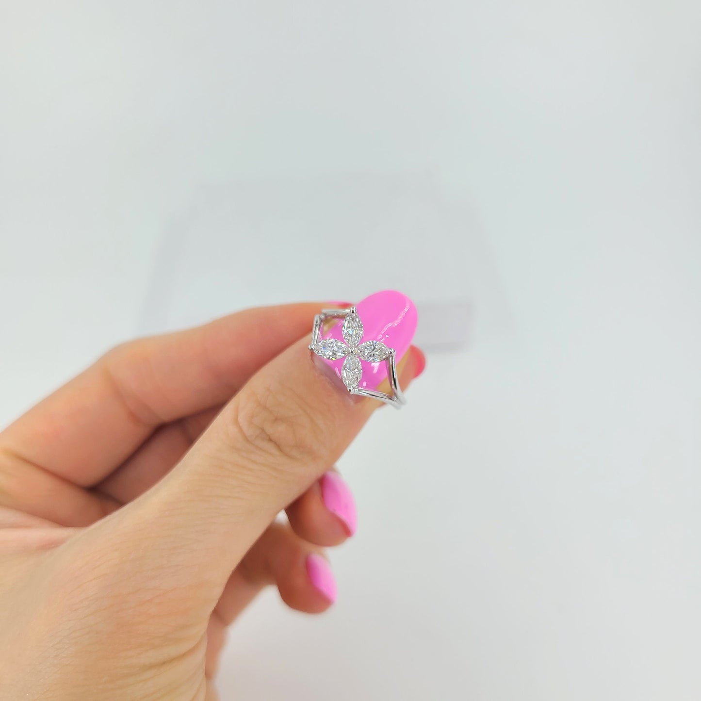 Four Marquise  Natural Diamonds Ring/ Diamond Flower Ring/ Marquise Diamond Cluster Ring/ Anniversary Gift