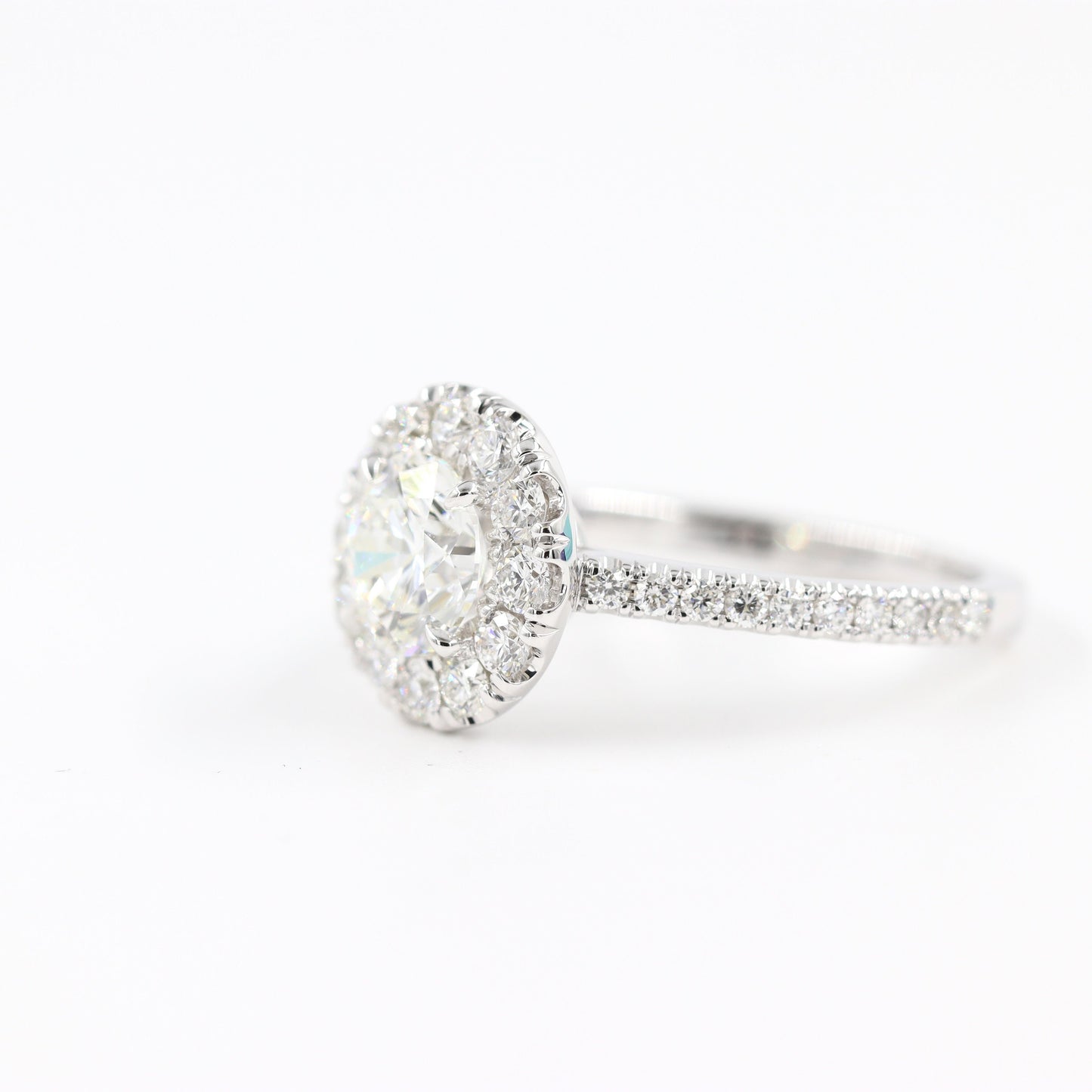 Total 2.4ct Diamond Halo Engagement Ring: 14k Gold Diamond Ring