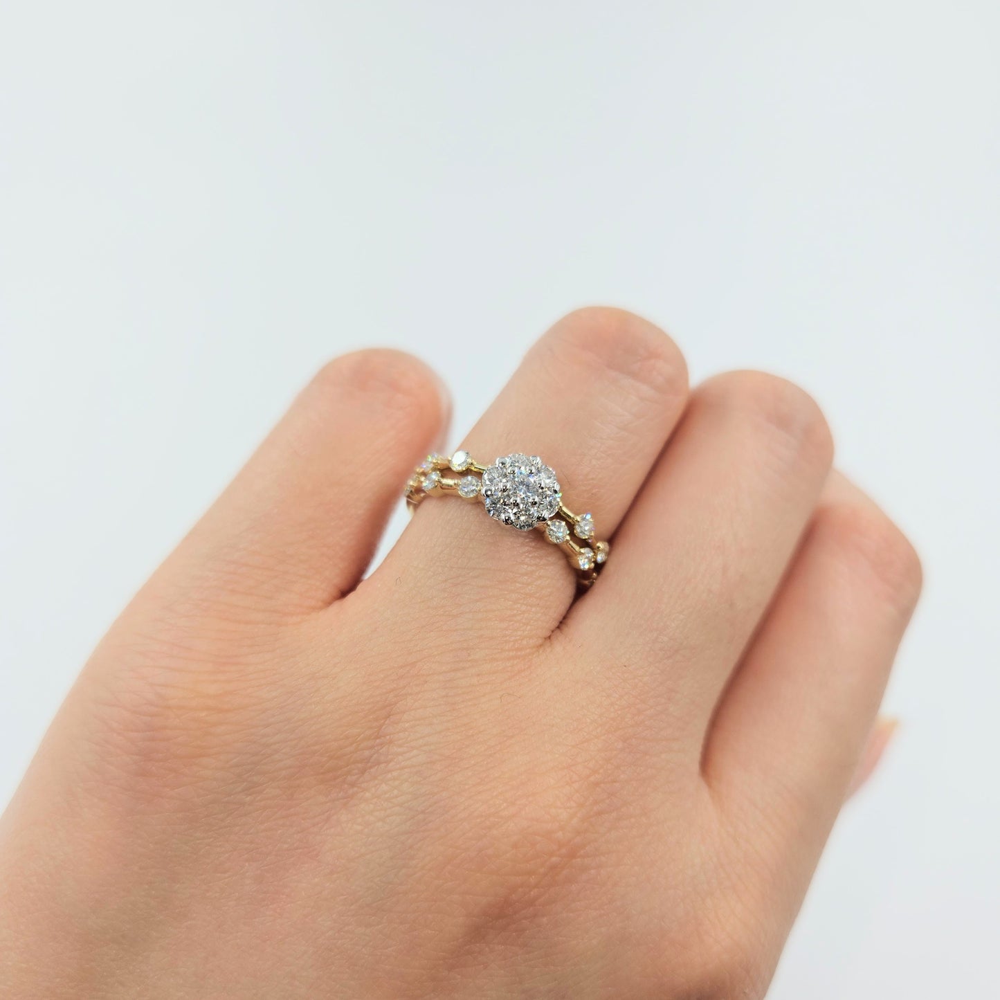 Unique Natural Diamond Engagement Ring/ 7mm Diamond Flower Ring/ Diamond Anniversary Ring/ Anniversary Ring