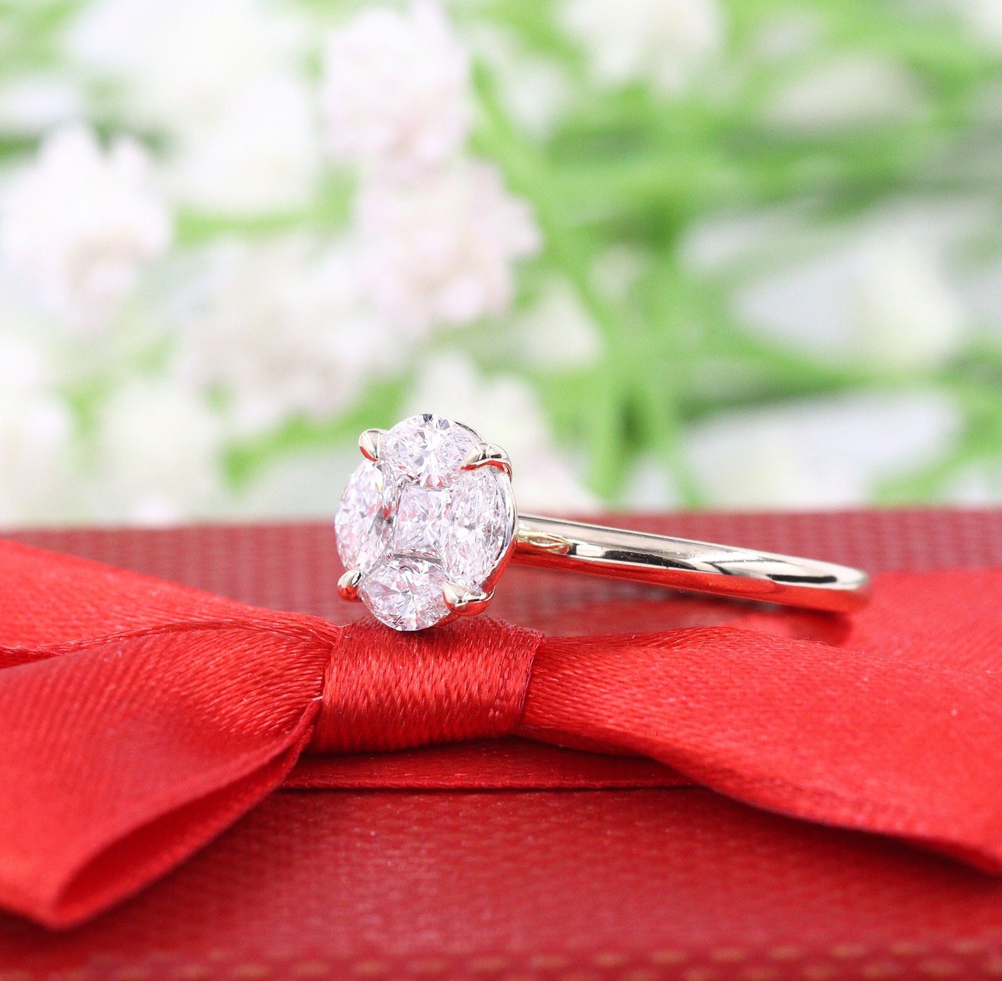 Handmade 14K Gold 1ct Natural Diamond Engagement Ring: Princess & Marquise Cut- Anniversary Gift