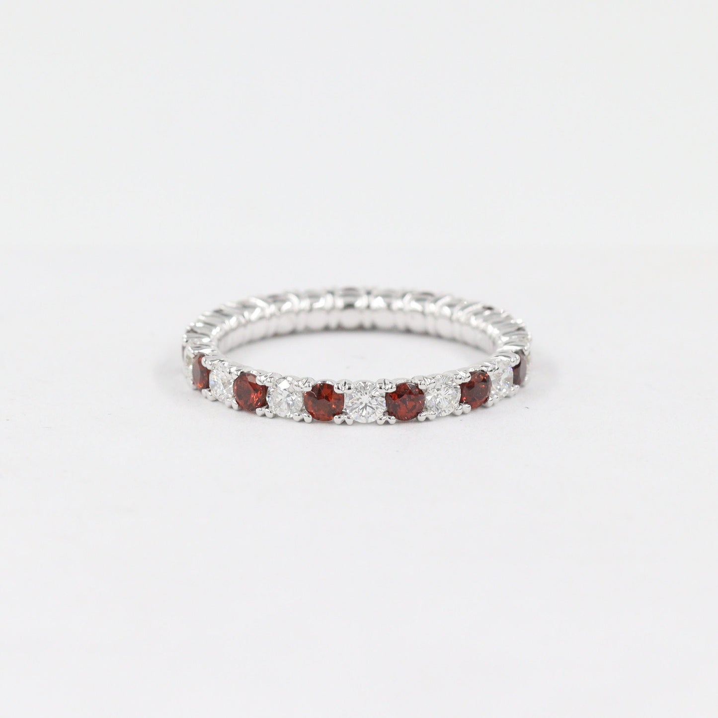 14K Gold Natural Diamond & Garnet Eternity Band - Handmade Stackable Ring- Anniversary Gift