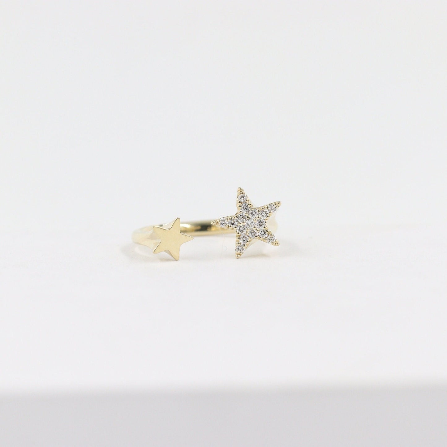 14K Gold Natural Diamond Star Ring: Handmade Celestial Jewelry