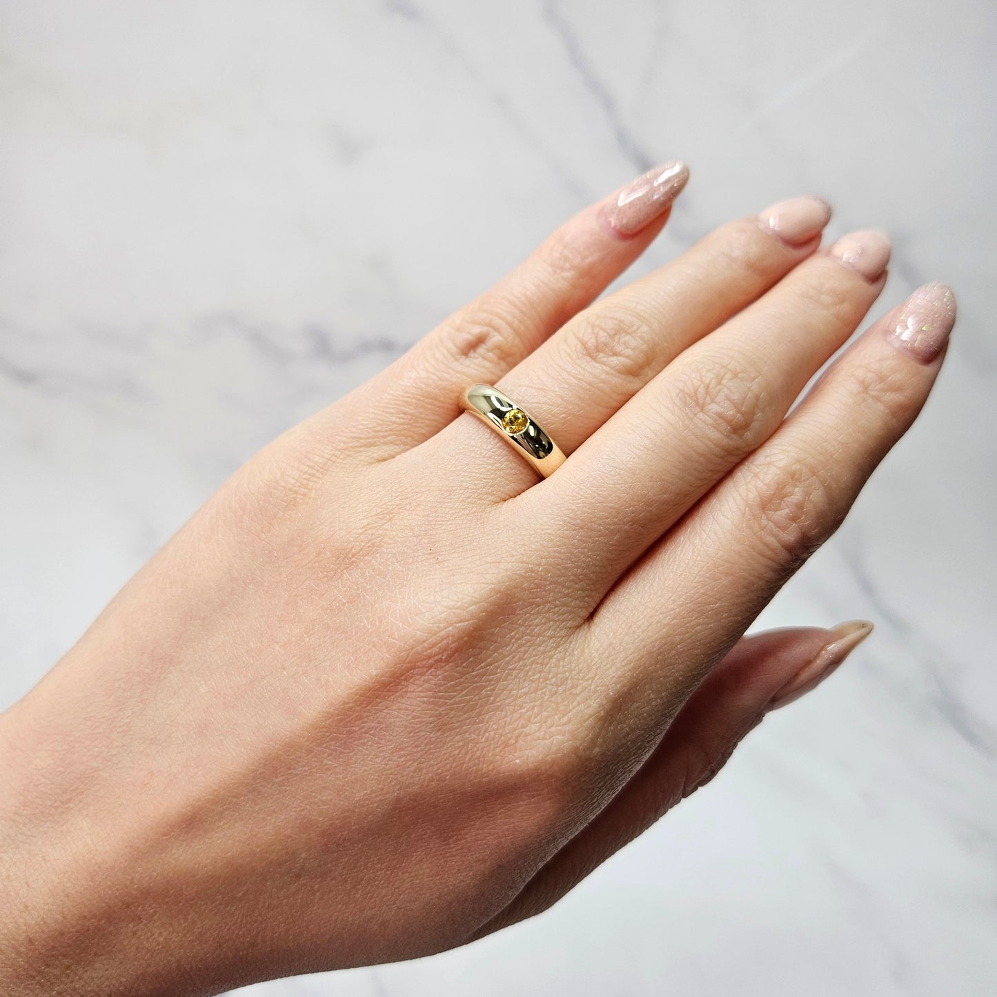 14k Solid Gold Ring: Yellow Sapphire Stackable Wedding Band