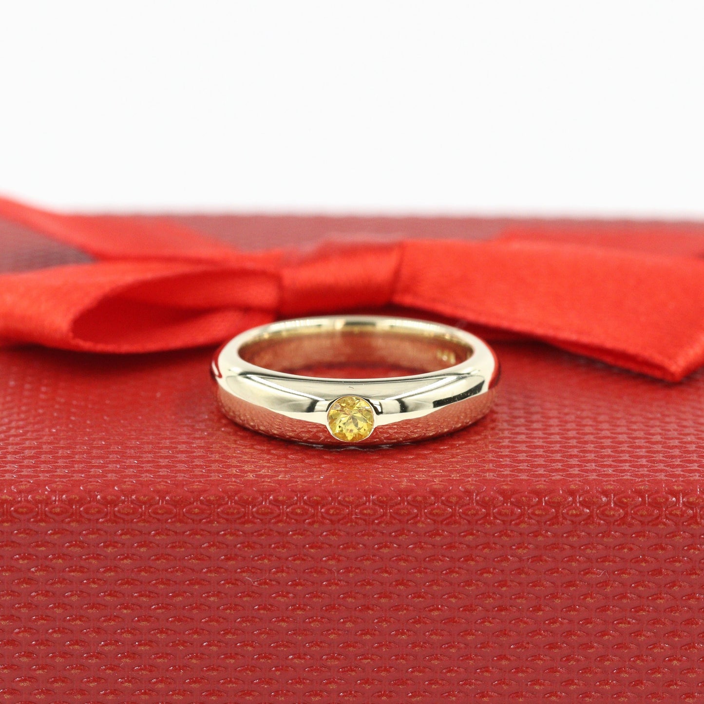 14k Solid Gold Ring: Yellow Sapphire Stackable Wedding Band