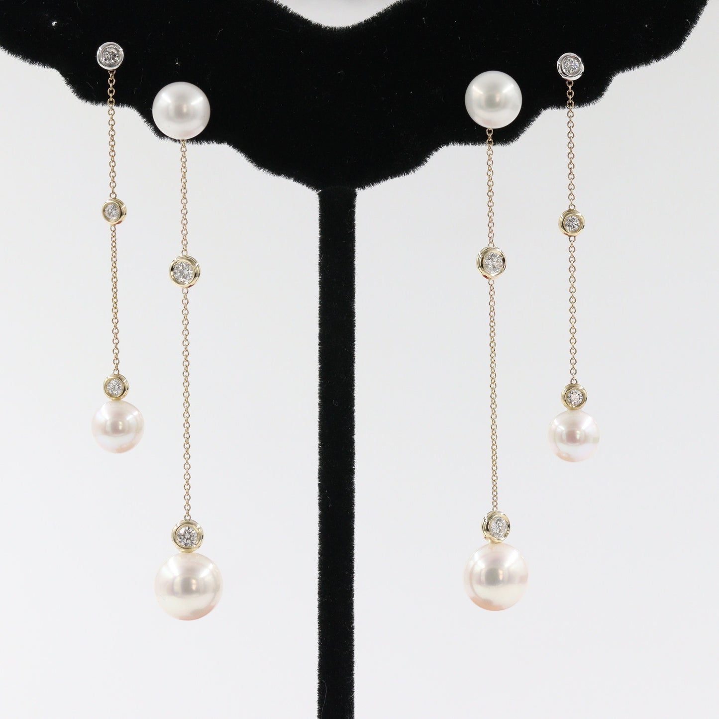 14K Gold Pearl & Natural Diamond Drop Chain Earring Jackets