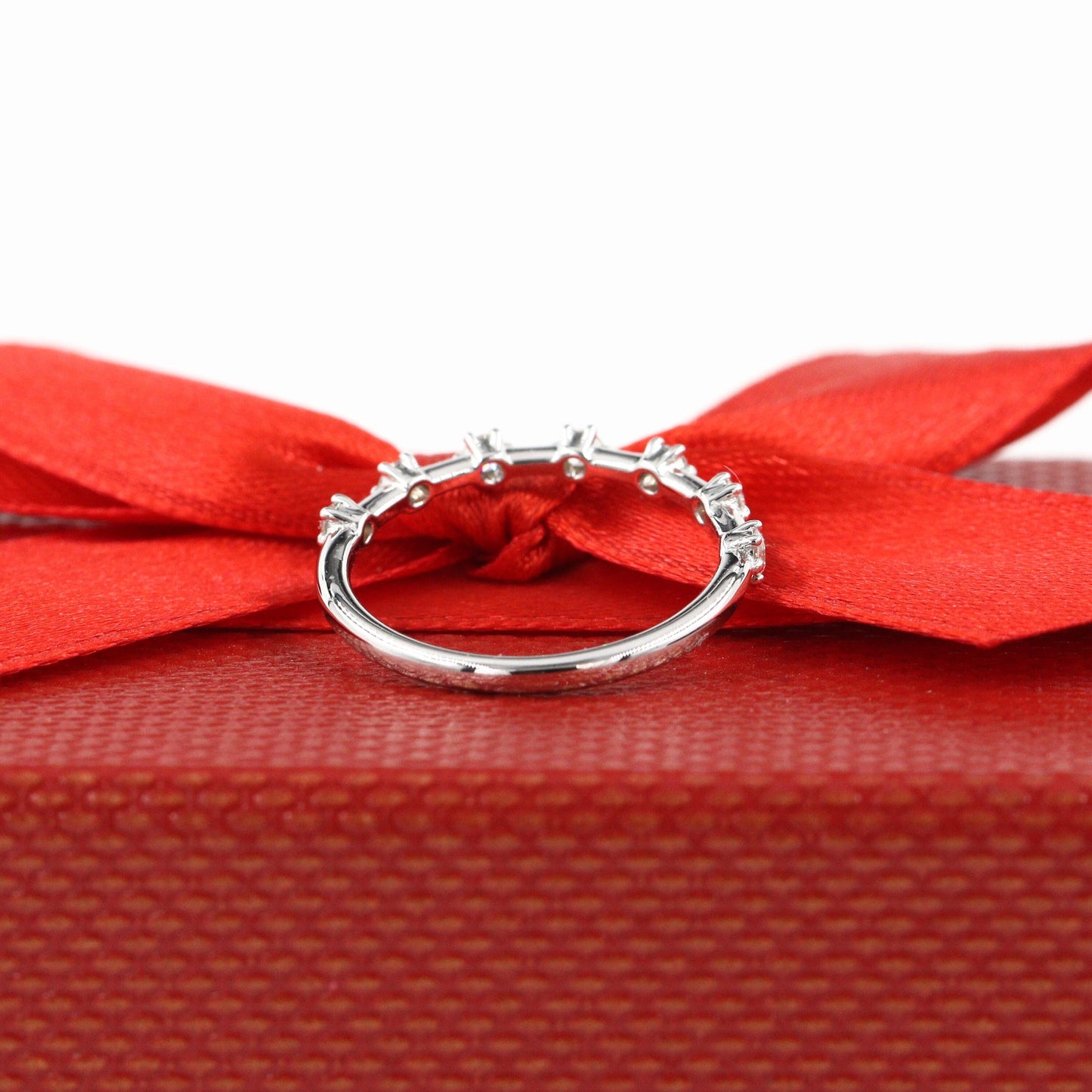 14K Gold Half Natural Diamond Wedding Band: .25ct Stacking Ring- Anniversary Gift