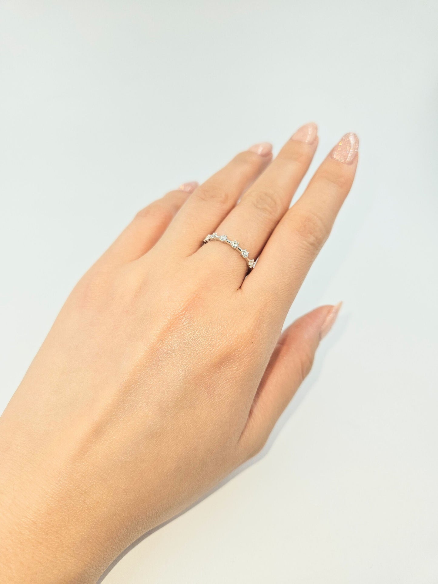 14K Gold Half Natural Diamond Wedding Band: .25ct Stacking Ring- Anniversary Gift