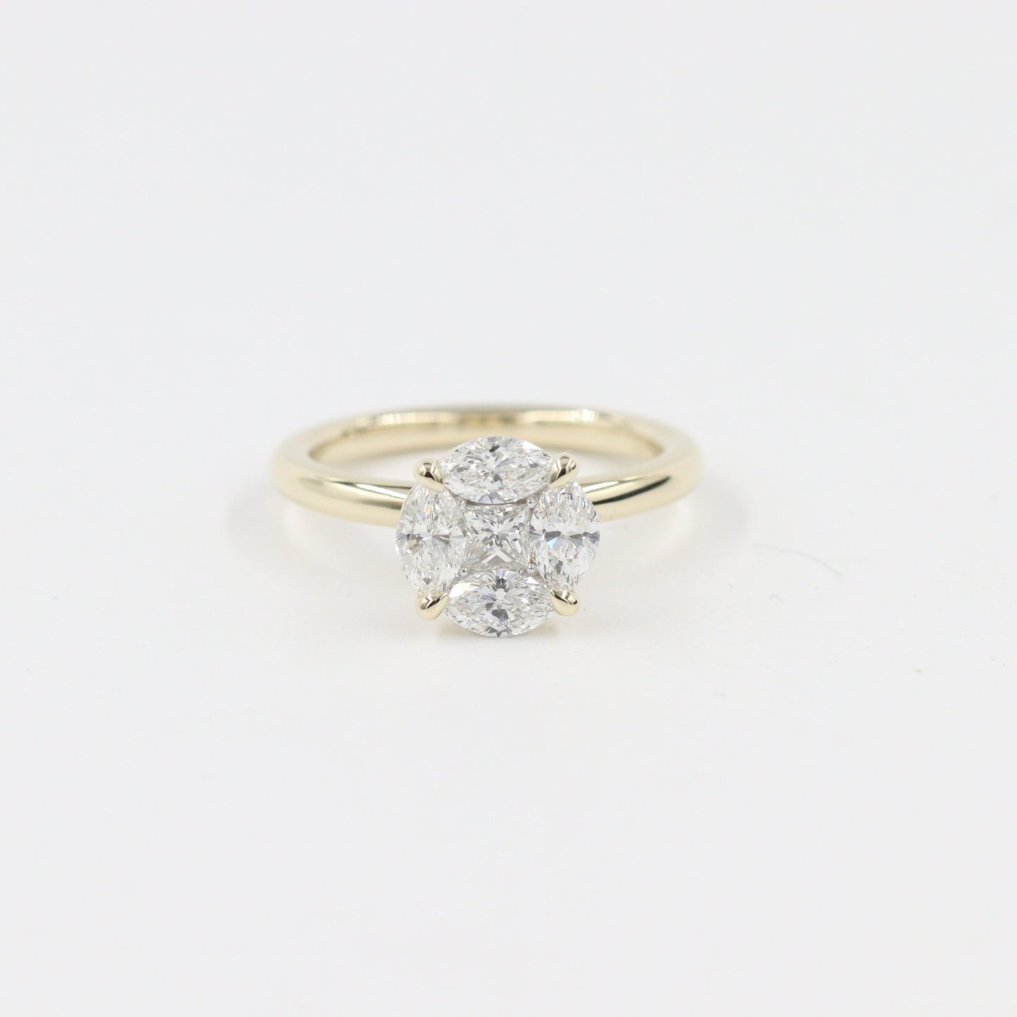 Handmade 14K Gold 1ct Natural Diamond Engagement Ring: Princess & Marquise Cut- Anniversary Gift