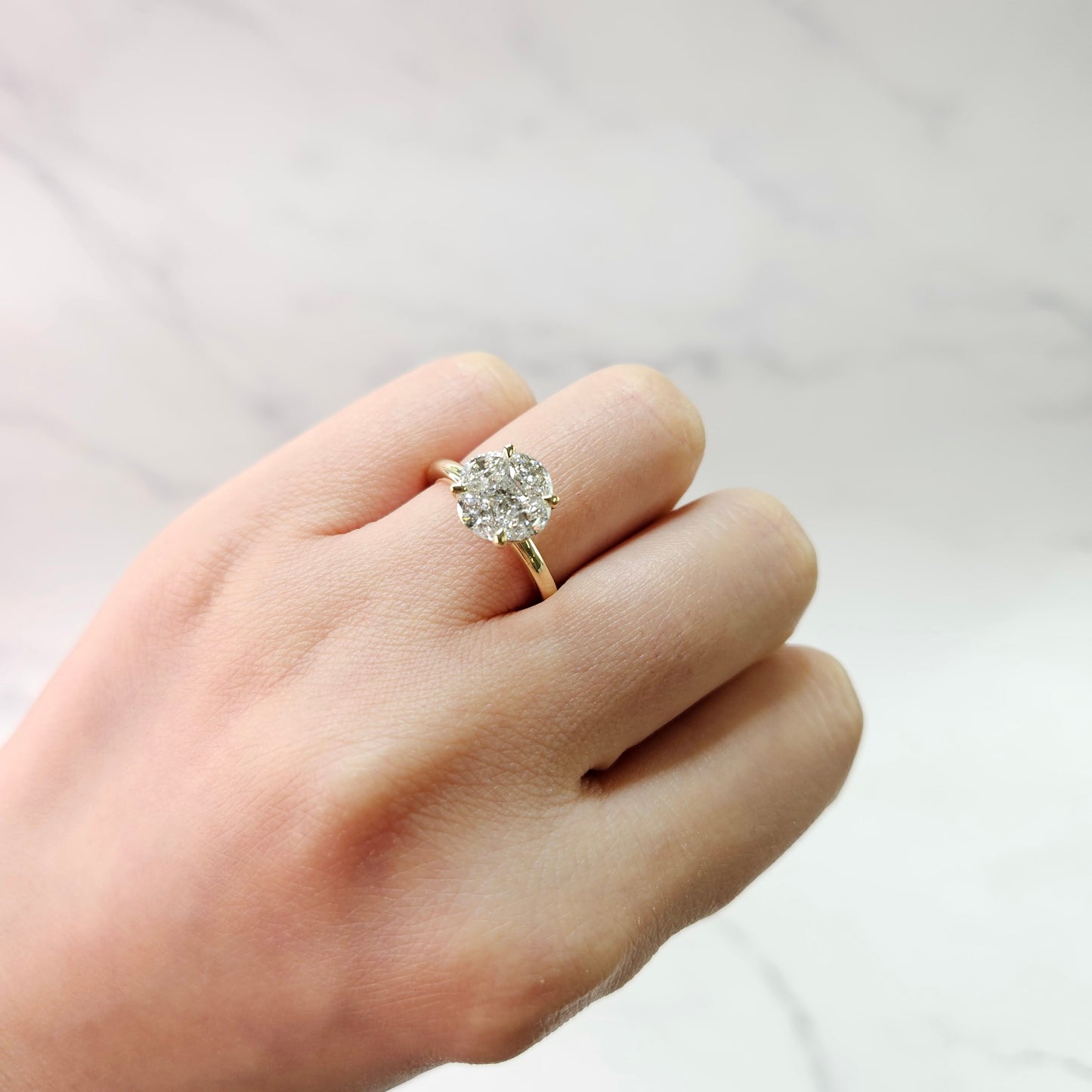 Handmade 14K Gold 1ct Natural Diamond Engagement Ring: Princess & Marquise Cut- Anniversary Gift