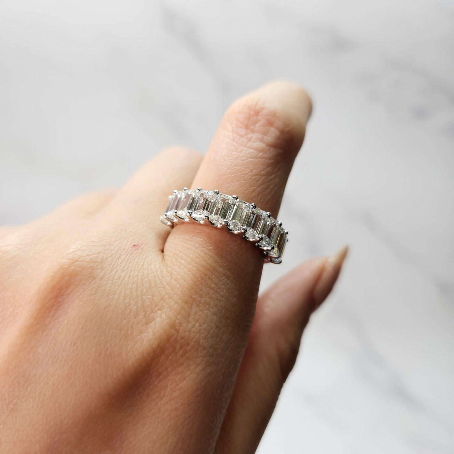 Handmade 3ct Natural Emerald Cut Diamond Wedding Band - 14k Gold Anniversary Ring - 18K Gold, Platinum Diamond Ring - Anniversary gift