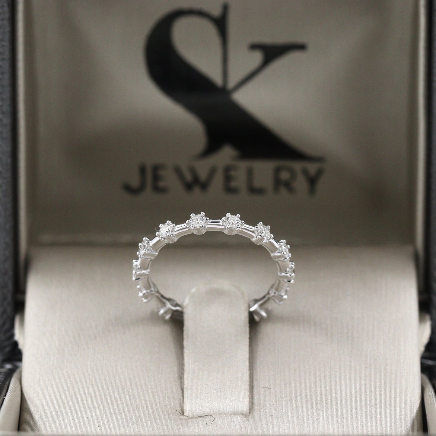 14K Gold Full Eternity Natural Diamond Wedding Band - Handmade- Anniversary Gift