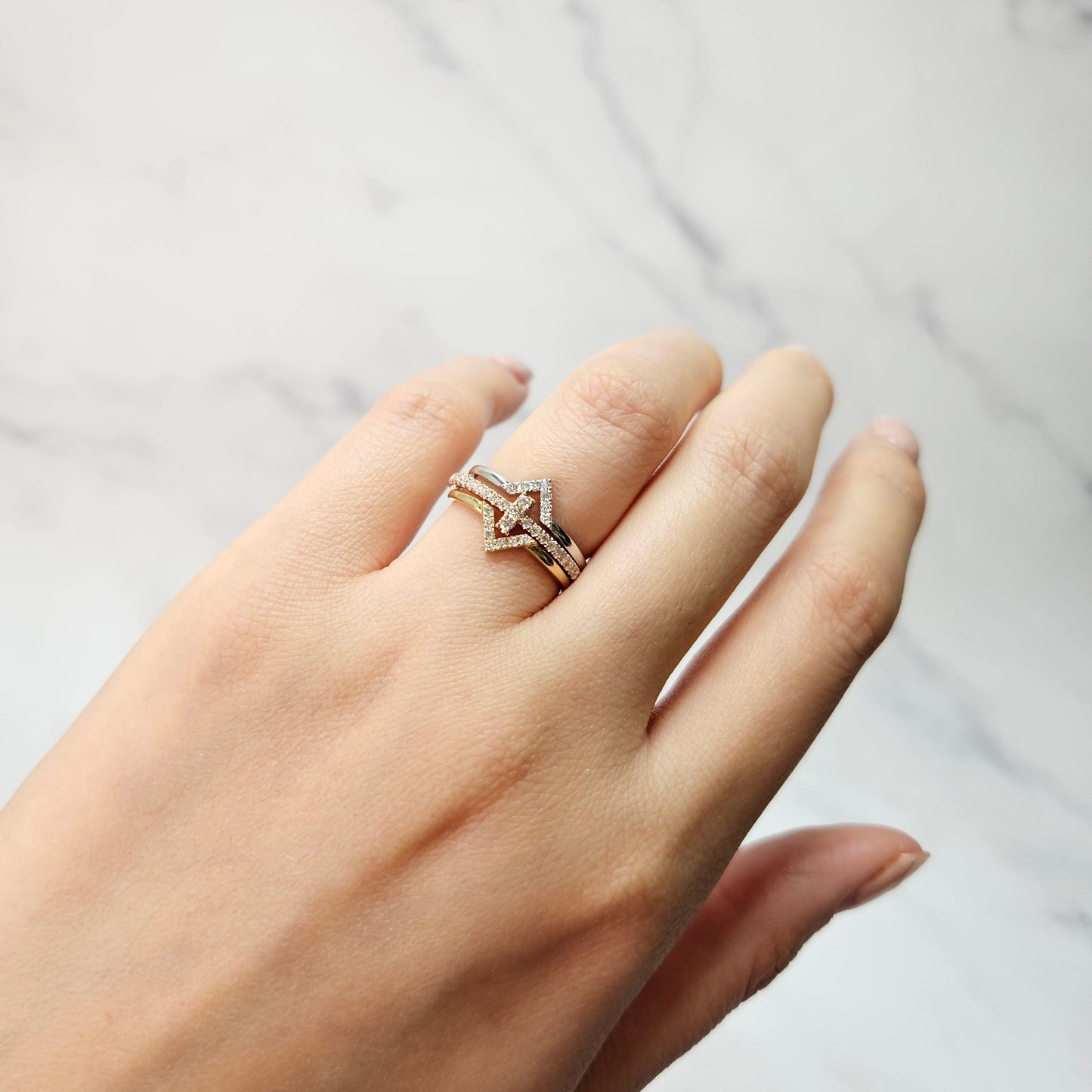 Mini Natural Diamond Pave V-Shape Ring: 14K Gold Stackable Ring- Anniversary Gift