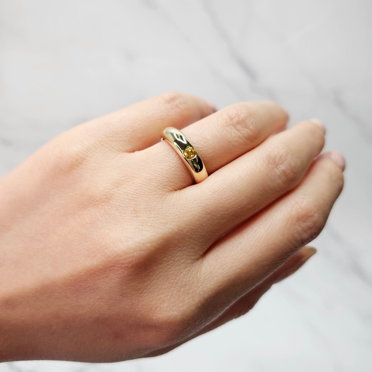 14k Solid Gold Ring: Yellow Sapphire Stackable Wedding Band