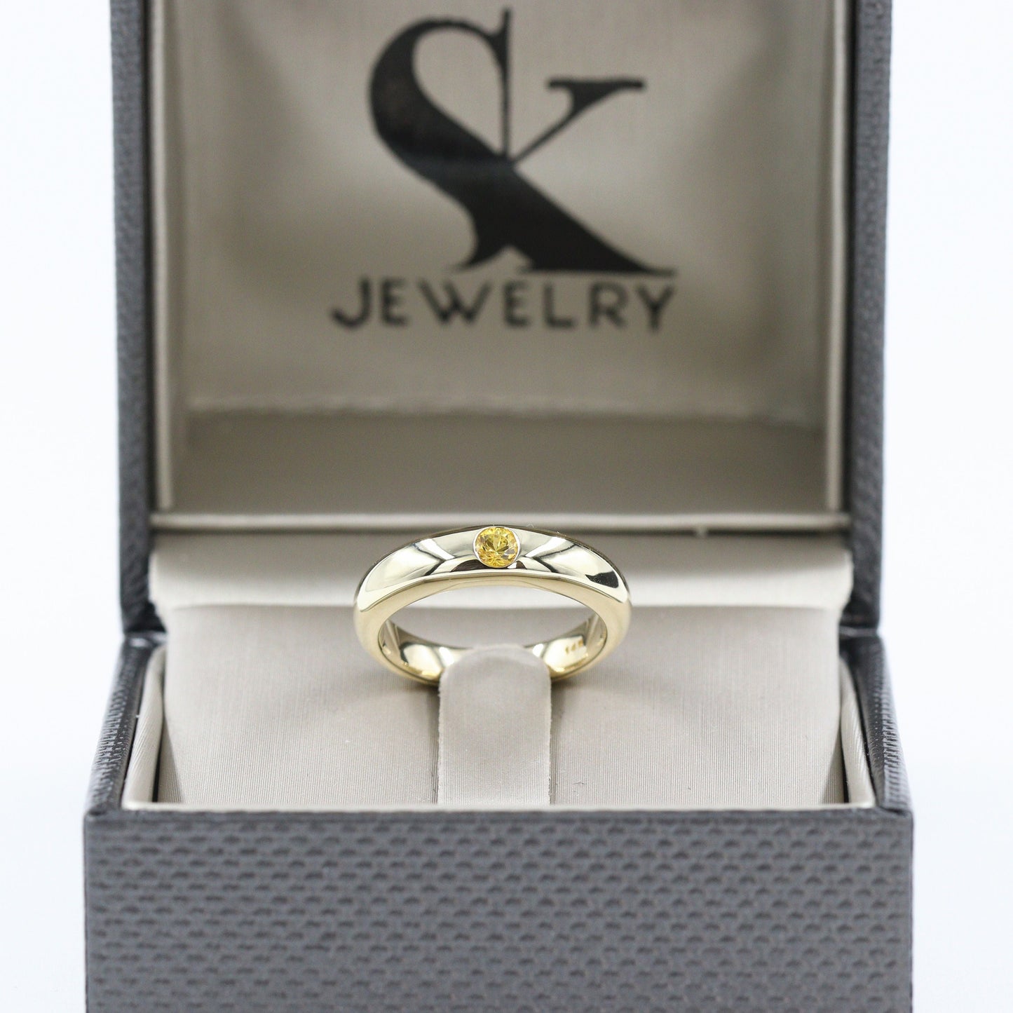 14k Solid Gold Ring: Yellow Sapphire Stackable Wedding Band