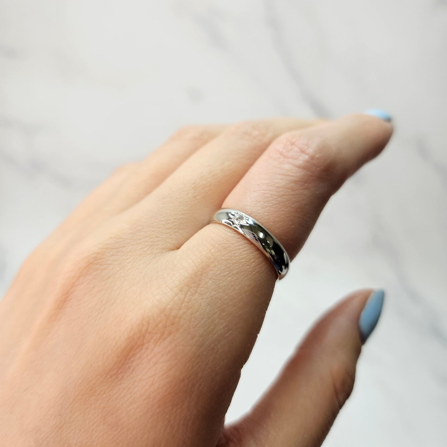 14K Gold Polaris Natural Diamond Dome Star Ring - Handmade Diamond 3mm Wedding Band - Anniversary gift
