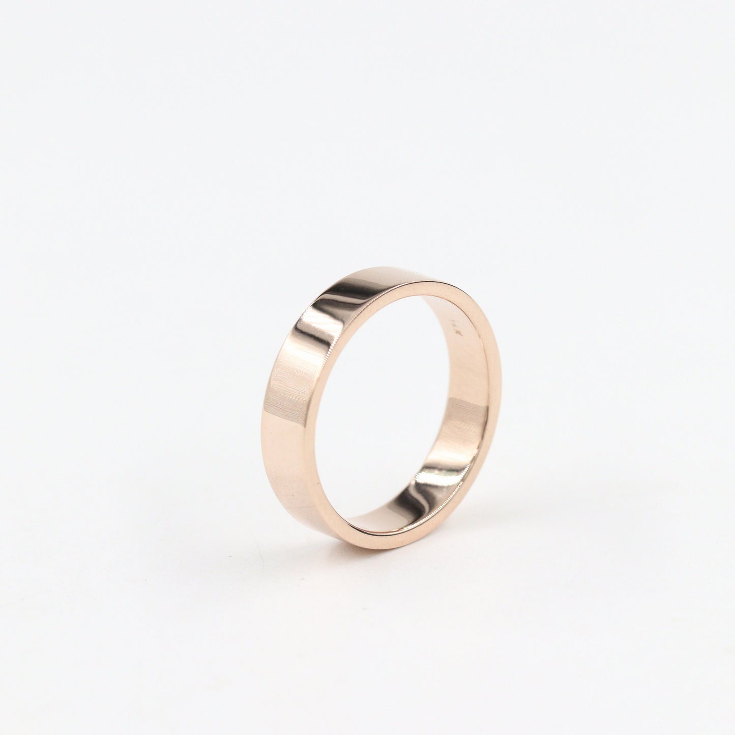 Handmade 14k Gold Wedding Band: Simple Flat Ring, 4.3mm Gold Band - Anniversary Gift