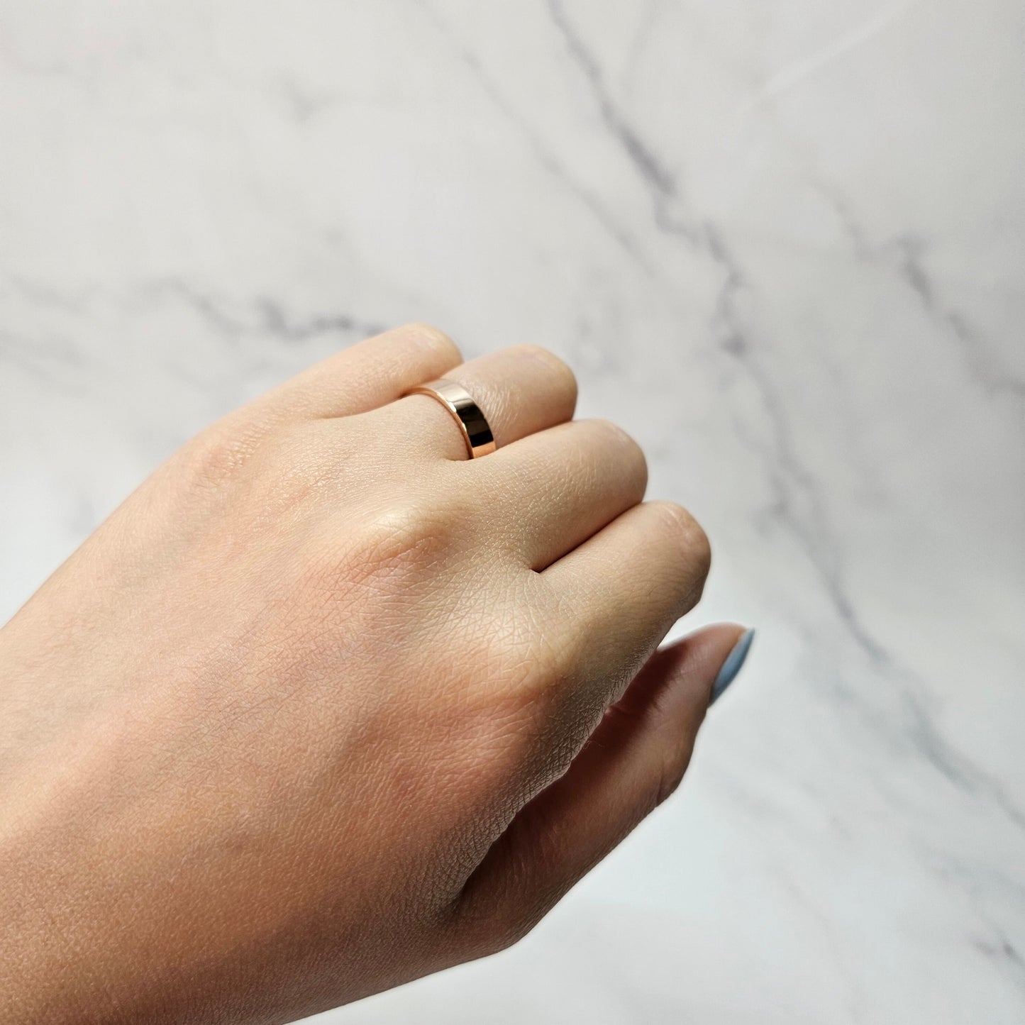 Handmade 14k Gold Wedding Band: Simple Flat Ring, 4.3mm Gold Band - Anniversary Gift