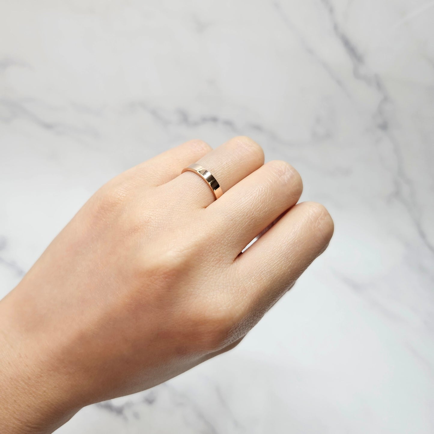 Handmade 14k Gold Wedding Band: Simple Flat Ring, 3.0mm Gold Band - Anniversary Gift