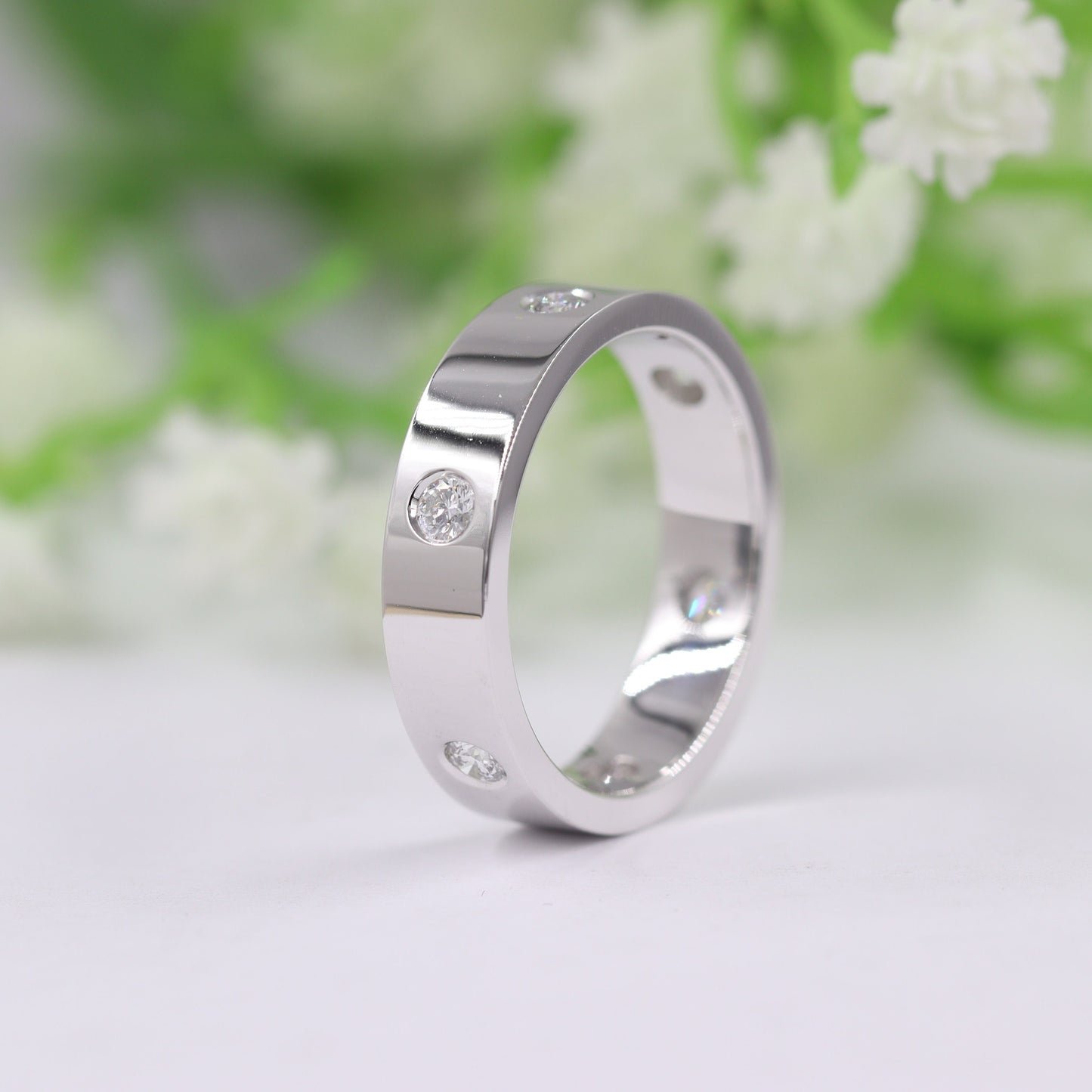14K Gold Flat Natural Diamond 5mm Wedding Band: Unisex Anniversary Ring